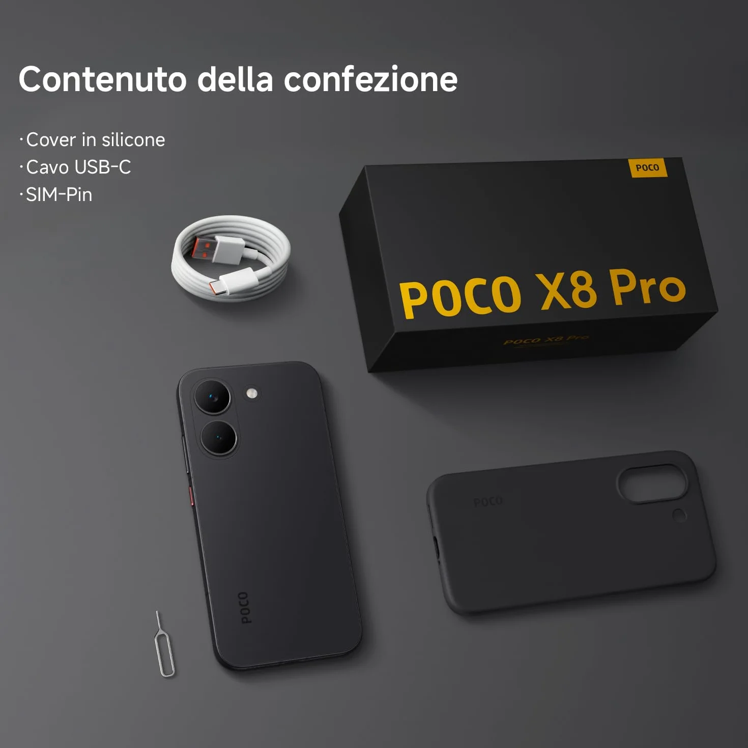 POCO X8 Pro, Smartphone 12+512GB, Dimensity 8500-Ultra, Batteria 6500mAh (typ), Display AMOLED ultra luminoso, Fotocamera 50MP con OIS, Nero, Garanzia 2 anni+1 anno extra, Caricatore non incluso