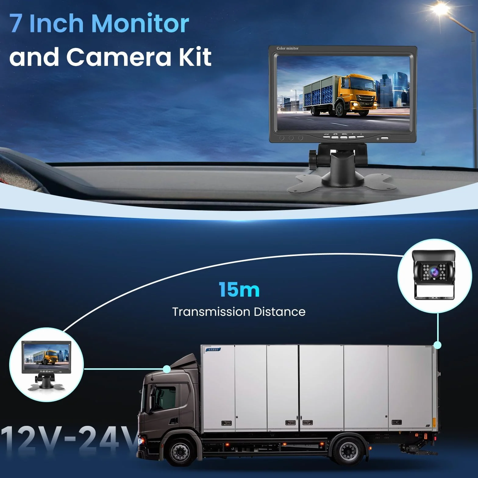 Telecamera Retromarcia 7 Pollici HD Monitor Telecamera di Retromarcia, IP69 Impermeabile IR Visione Notturna Telecamera Posteriore Per Camion, Autobus, Furgoni, Camper, Pickup, 15M Cavo