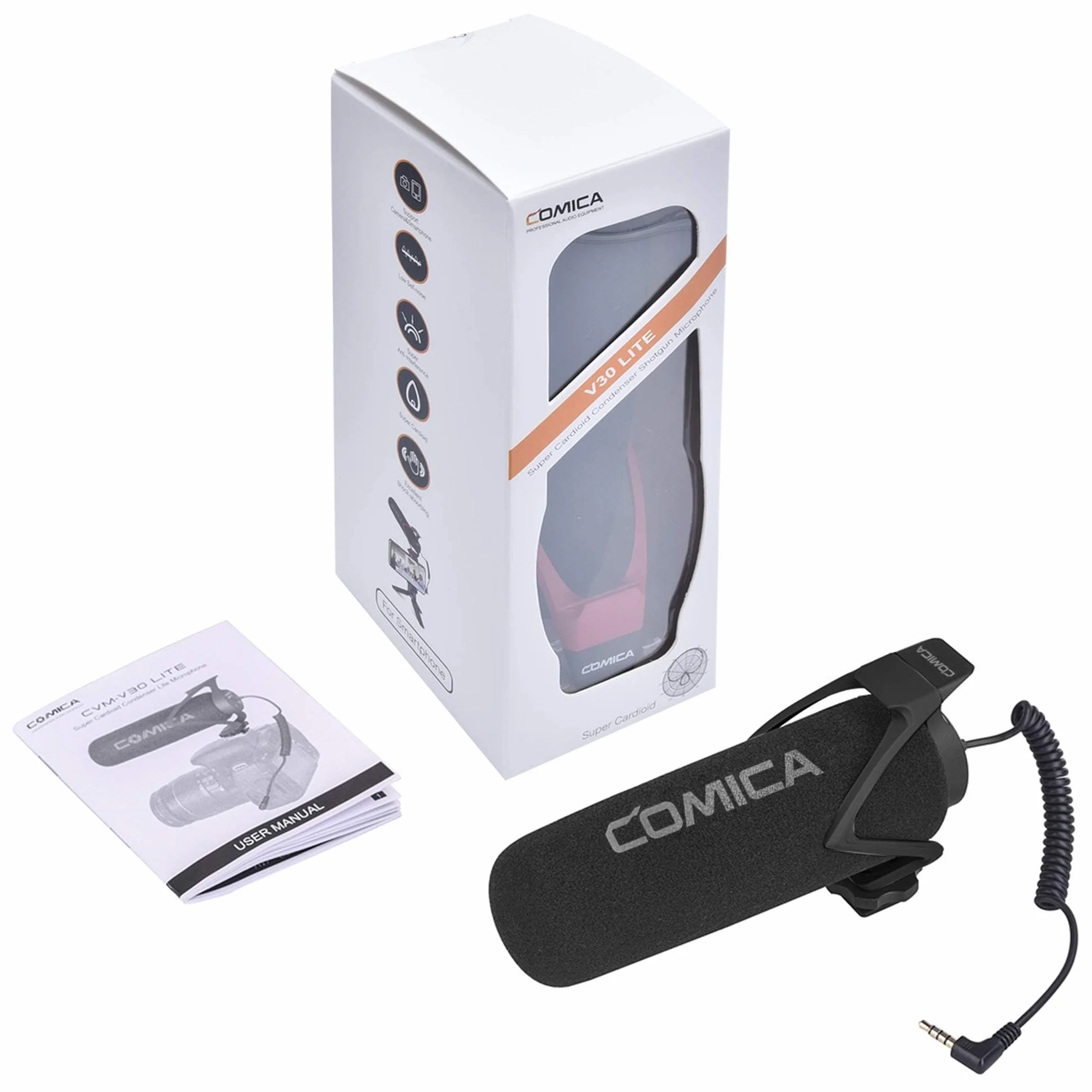 COMICA CVM-V30 LITE Video microfono Super-sulla fotocamera Shotgun microfono a condensatore cardioide per Canon Nikon Sony Panasonic fotocamera/DSLR/smartphone con 3,5 mm Jack