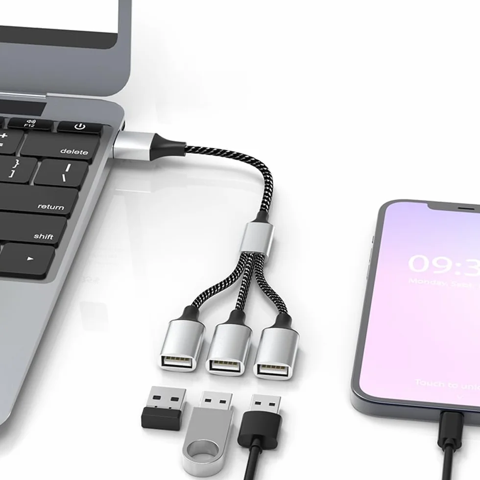 Adattatore USB C maschio a tre prese USB cavo adattatore tipo C per alimentazione e dati, Multi Hub per MacBook, Pad, PC, laptop
