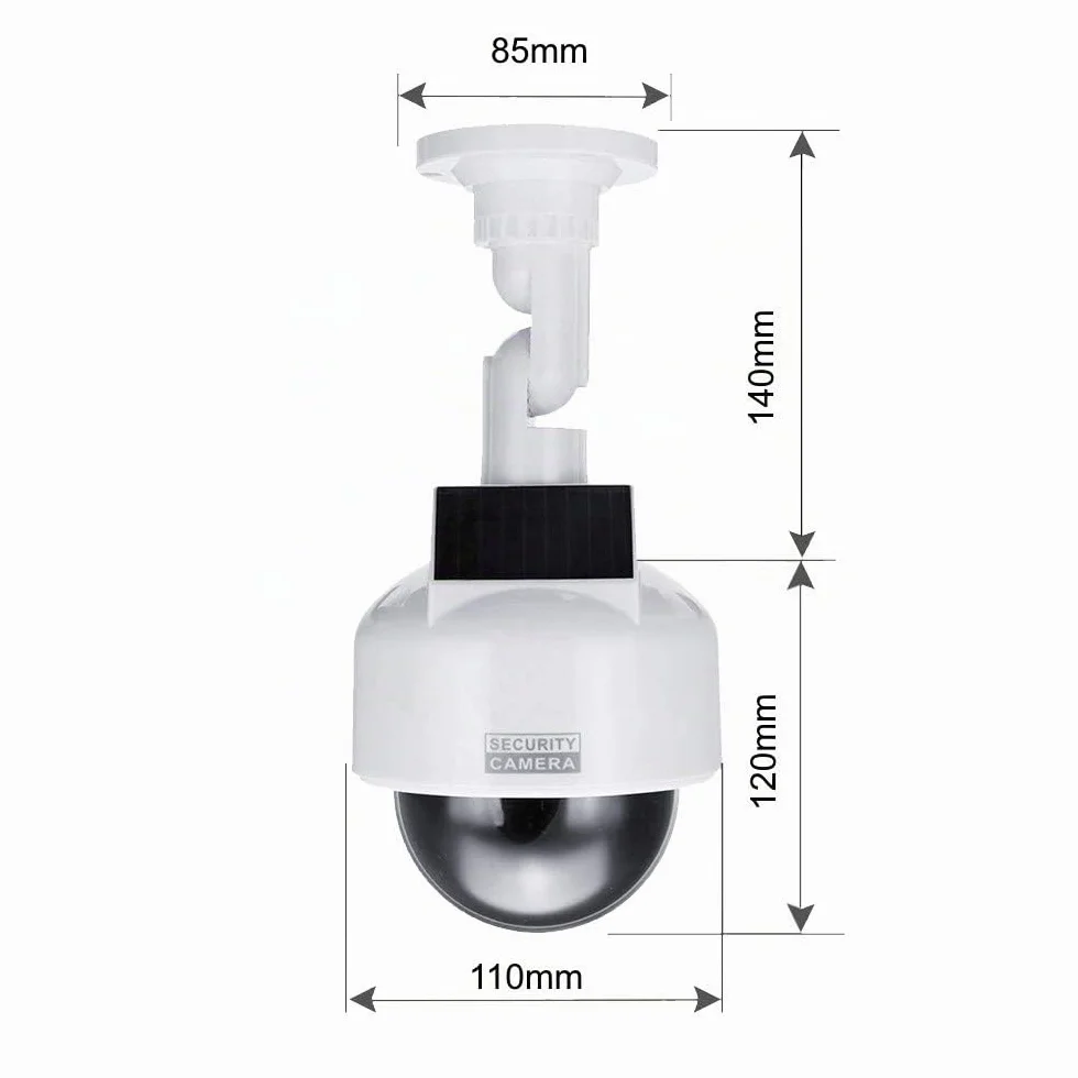 O&W Security Dome Telecamera di sorveglianza solare finta per esterni con LED rossa