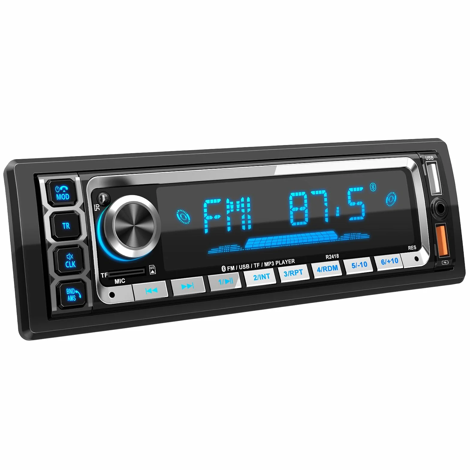 RDS Autoradio Bluetooth 5.0 Vivavoce, Wistrue Stereo Auto Bluetooth FM/AM Autoradio1 Din per Auto, Supporto Vivavoce 2USB/AUX/SD/TF/iOS Android