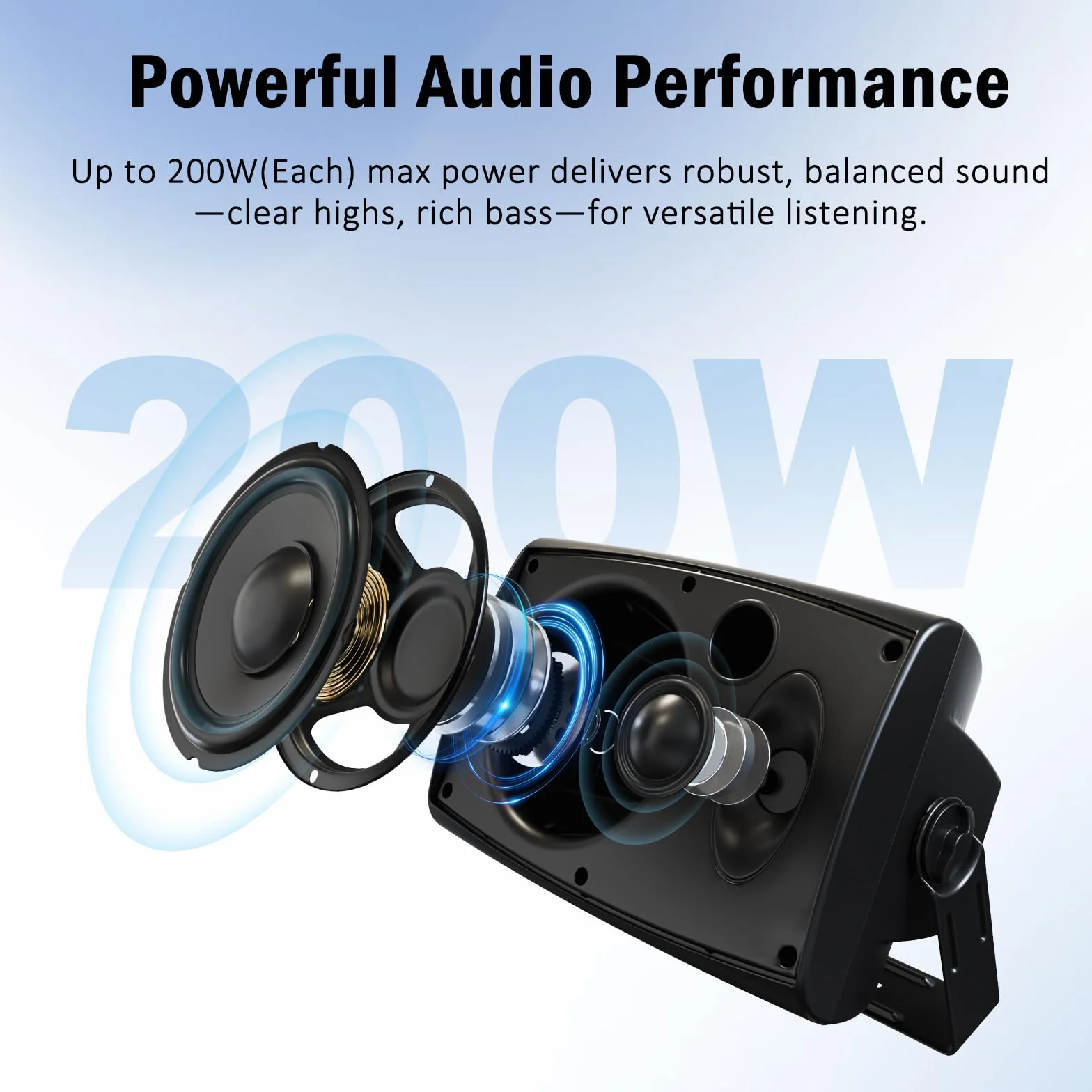 Herdio Altoparlanti Bluetooth 16,5 cm 400 W 2 Vie Impermeabili Montaggio a Parete Nero Coppia
