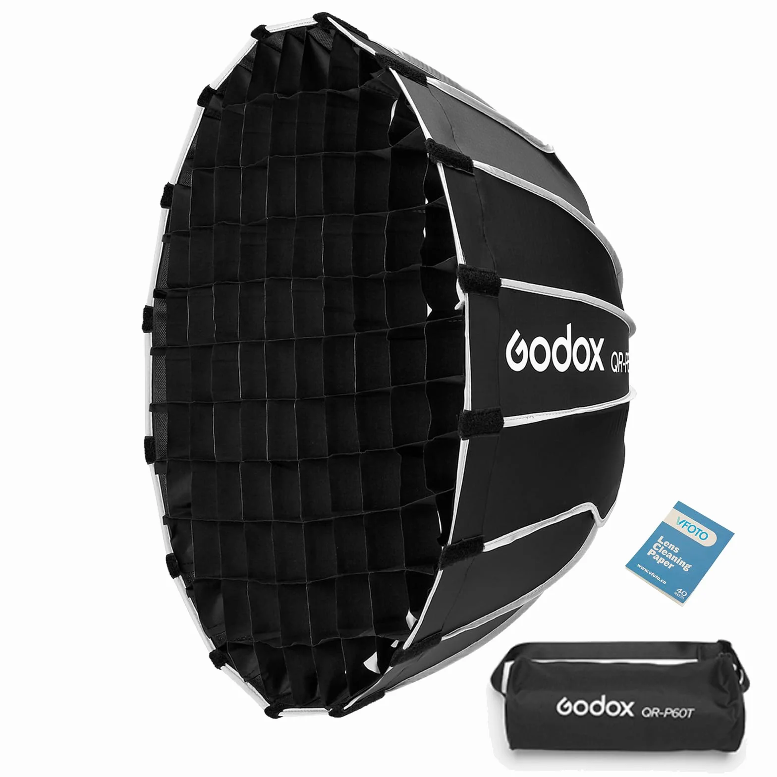 GODOX QR-P60T Softbox Parabolico con Griglia a Nido d’Ape, 60cm Soft Box Sgancio Rapido, Profondità 30cm, per Bowens Mount Studio Video Light per Smallrig per Neewer per Aputure per Godox