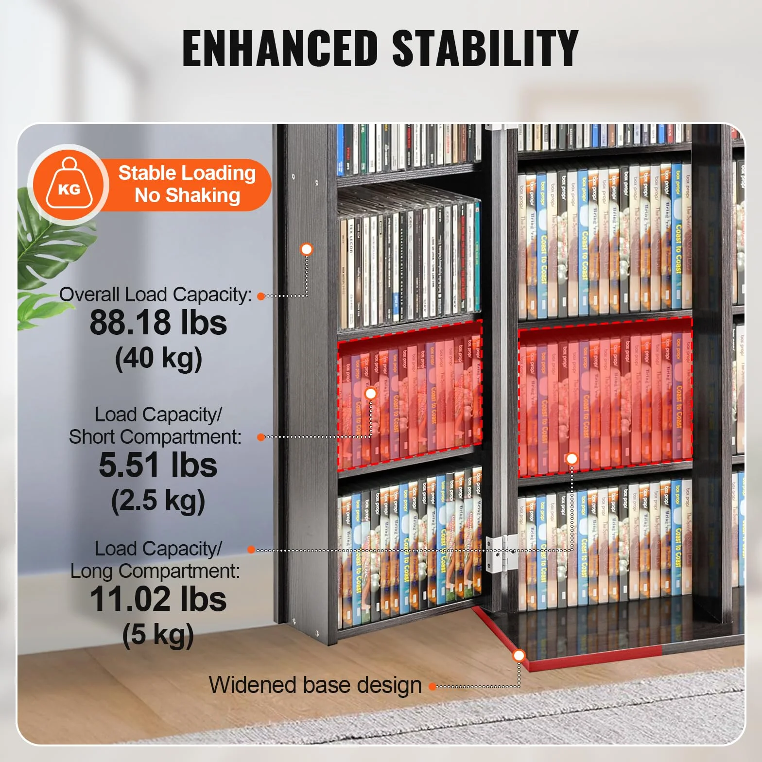 VEVOR Armadietto Portaoggetti Multimediale,Contenere Fino a 576 CD, Mobiletto DVD con Ante e Ripiani,Fipiani Regolabili Protegge Organizza Collezioni di Musica, Film,Videogiochi Cimeli, Espresso