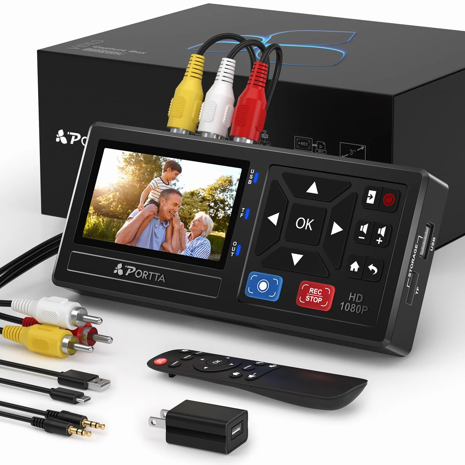 Convertitore da VHS a digitale Portta, registratore video con telecomando, compatibile VHS DVR Hi8 Mini DV console gioco