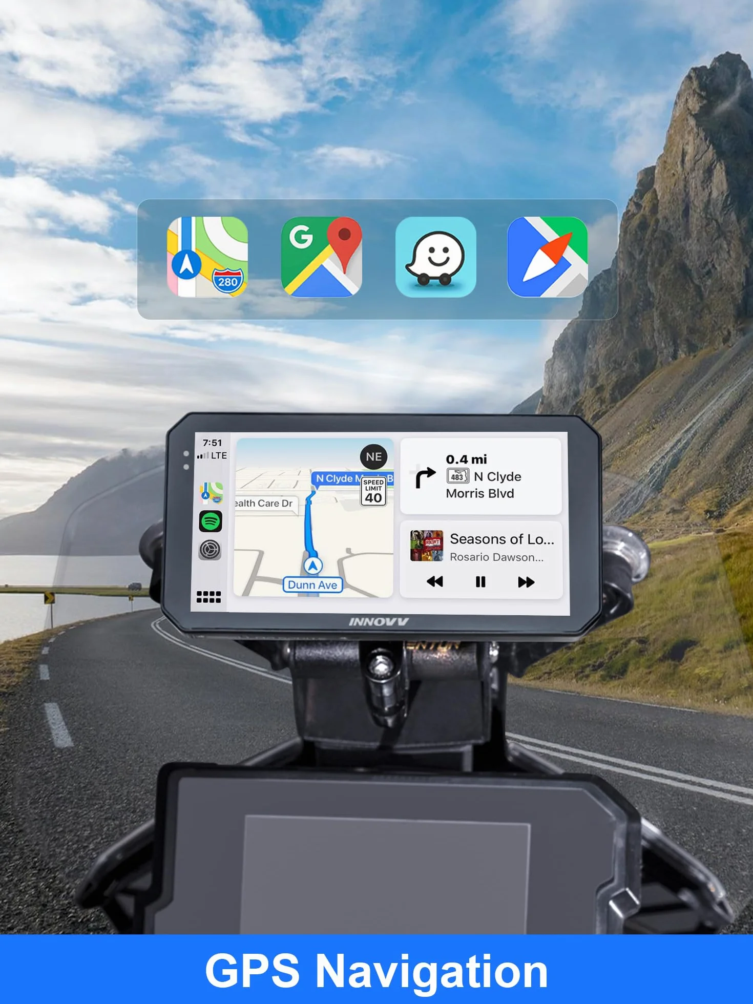 INNOVV N2 - Dash Cam per moto Carplay, touch screen da 6 pollici, supporta Android Auto e iOS, fotocamera anteriore e posteriore 2K 2K con navigazione GPS, modalità parcheggio, musica, Wi-Fi 5.8G