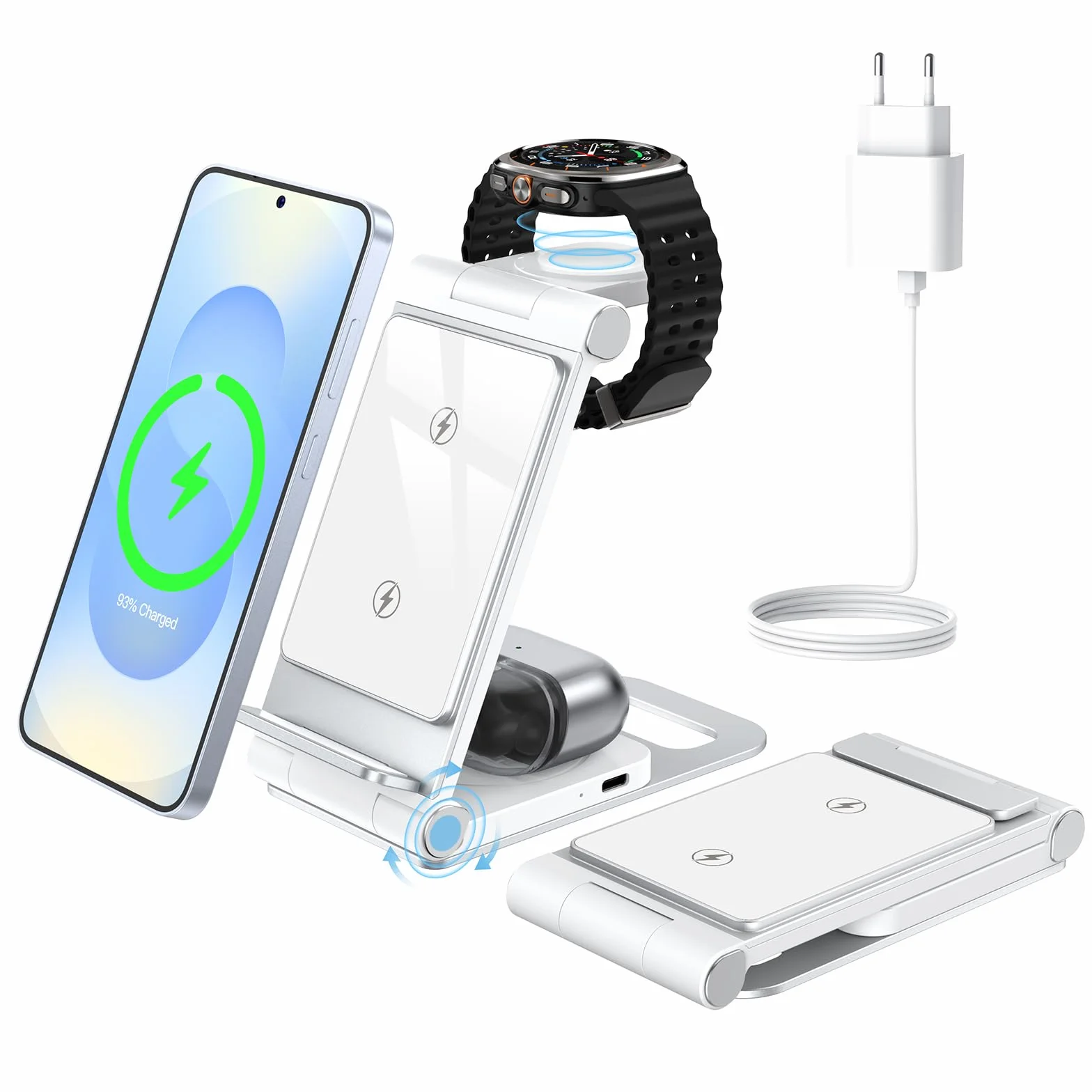 Caricatore Wireless 3 in 1 Ricarica per Samsung Galaxy S26/S25/S24/S23/S22/S21/S20 Series, Z Flip/Z Fold 7/6/5/4/3, Pieghevole per Galaxy Watch 8/Classic/Ultra/7/6/5/Pro/4, per Galaxy Buds 20W