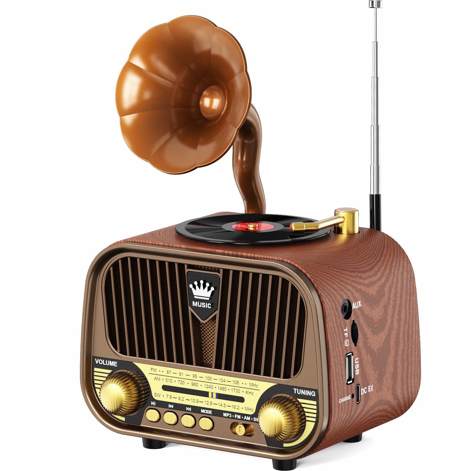 PRUNUS J-190 Radio Portatile Vintage FM/AM/SW, Bluetooth 6.0, Batteria 1800 mAh, TF/USB/AUX