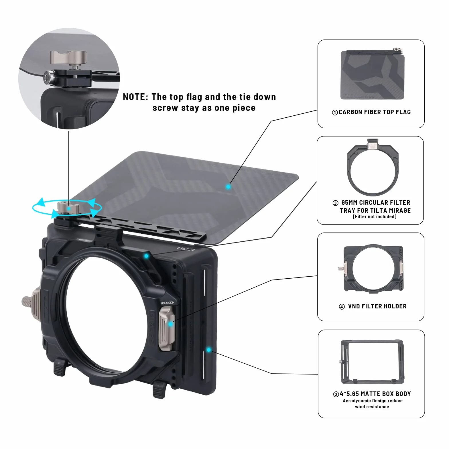 Tilta Mirage Matte Box Cornice con filtro circolare da 95 mm per fotocamere reflex digitali mirrorless, con anello adattatore per obiettivo da 67 mm/72 mm/77 mm/82 mm MB-T16
