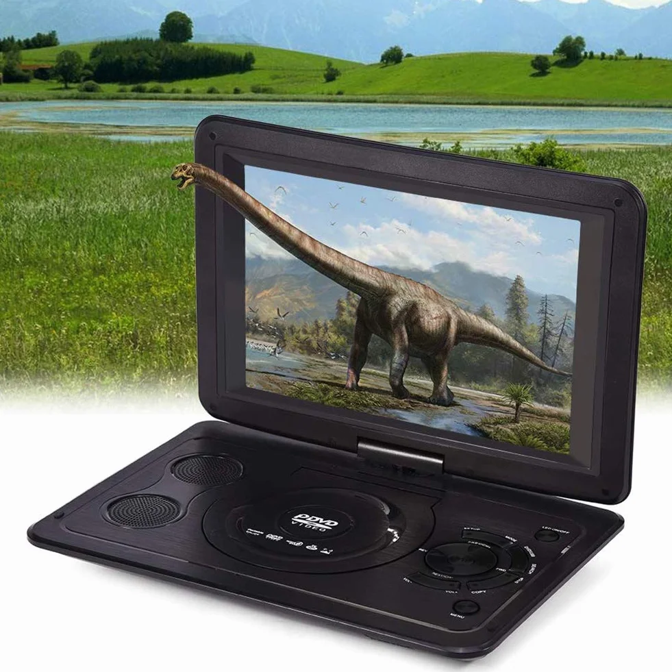 Lettore DVD portatile da 13,9" per i viaggi in auto per bambini, schermo girevole da 10,1", batteria ricaricabile, caricatore da auto, presa per cuffie per CD/DVD