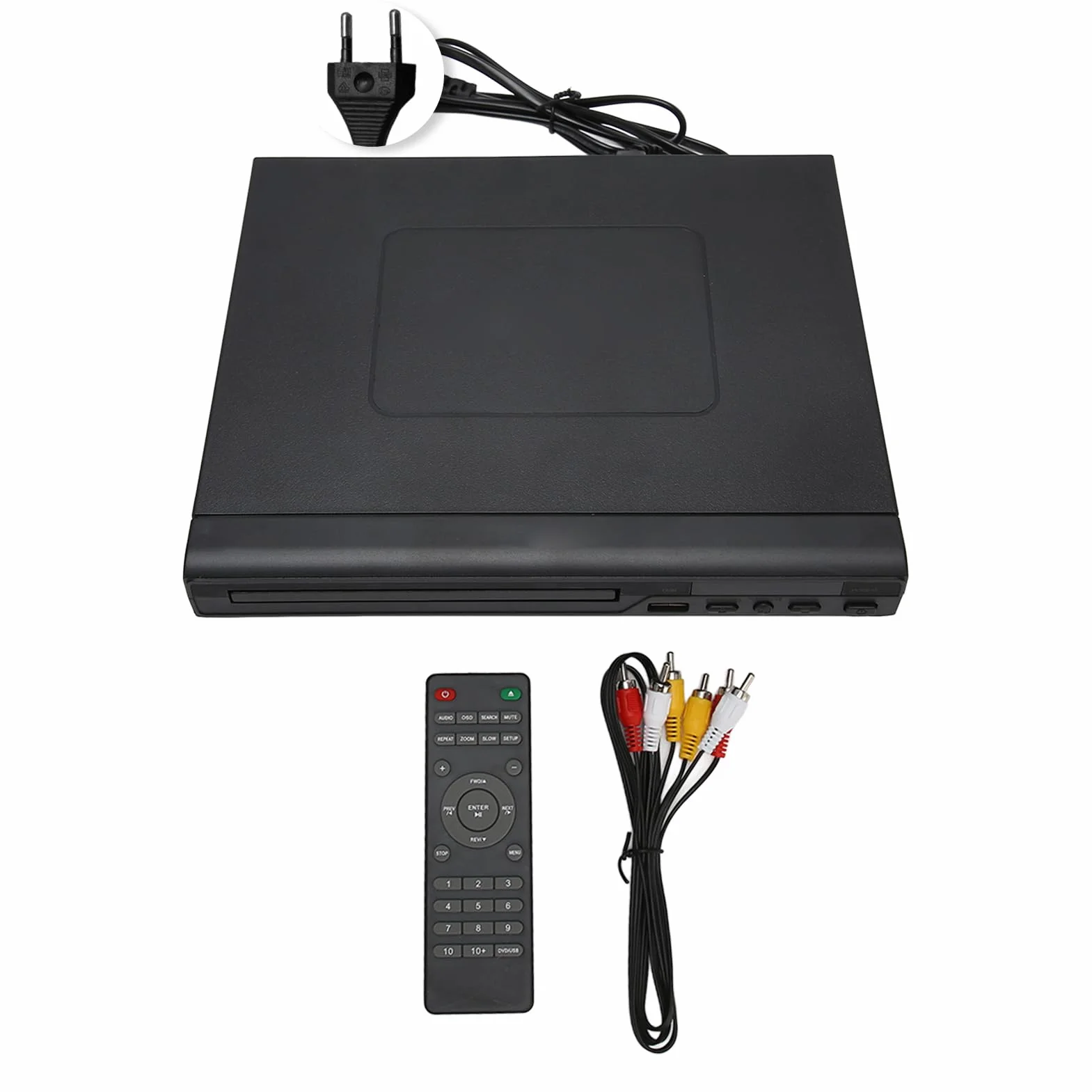 Asixxsix Mini lettore DVD, compatibile con DVD R RW JPEG CD R CD RW, scansione progressiva 720P Up Conversion, multilingua USB 2.0, con telecomando e (Spina europea)