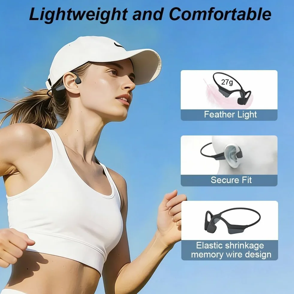 Cuffie Conduzione Ossea, Bluetooth 5.3, Auricolari Sportivi Bluetooth Open-ear, IPX5 Impermeabili, Autonomia 10 Ore, Qualità Audio HD, Open-ear Cuffie Per Corsa Ciclismo Guida Fitness (Nero)