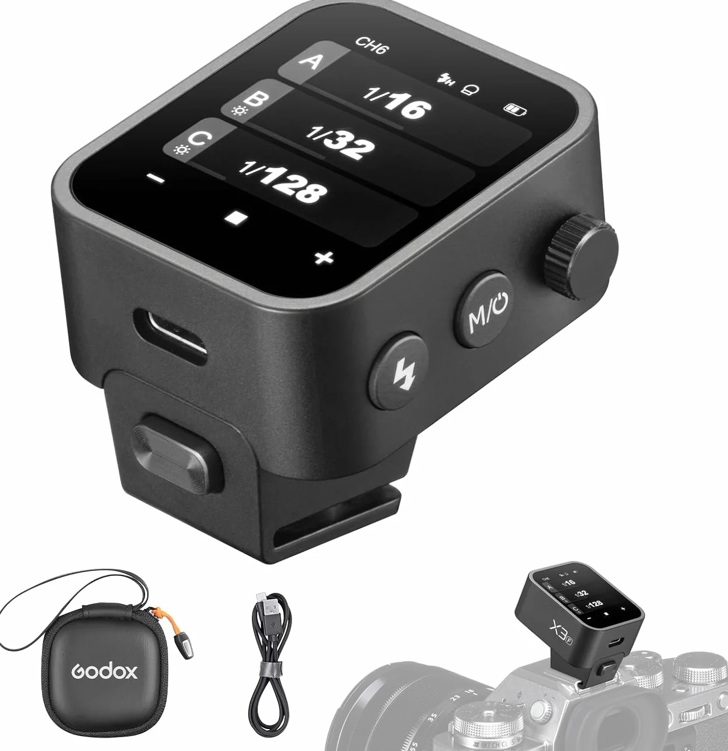 Godox X3-F TTL Trigger Flash Wireless per Fotocamera Fuji,Funzione TCM HSS TTL 1/8000s,Trasmettitore Flash Touchscreen con Batteria Integrata Compatibile con Fuji GRX50S X-T1 X-T2 X-10 X-PRO1 X-A3