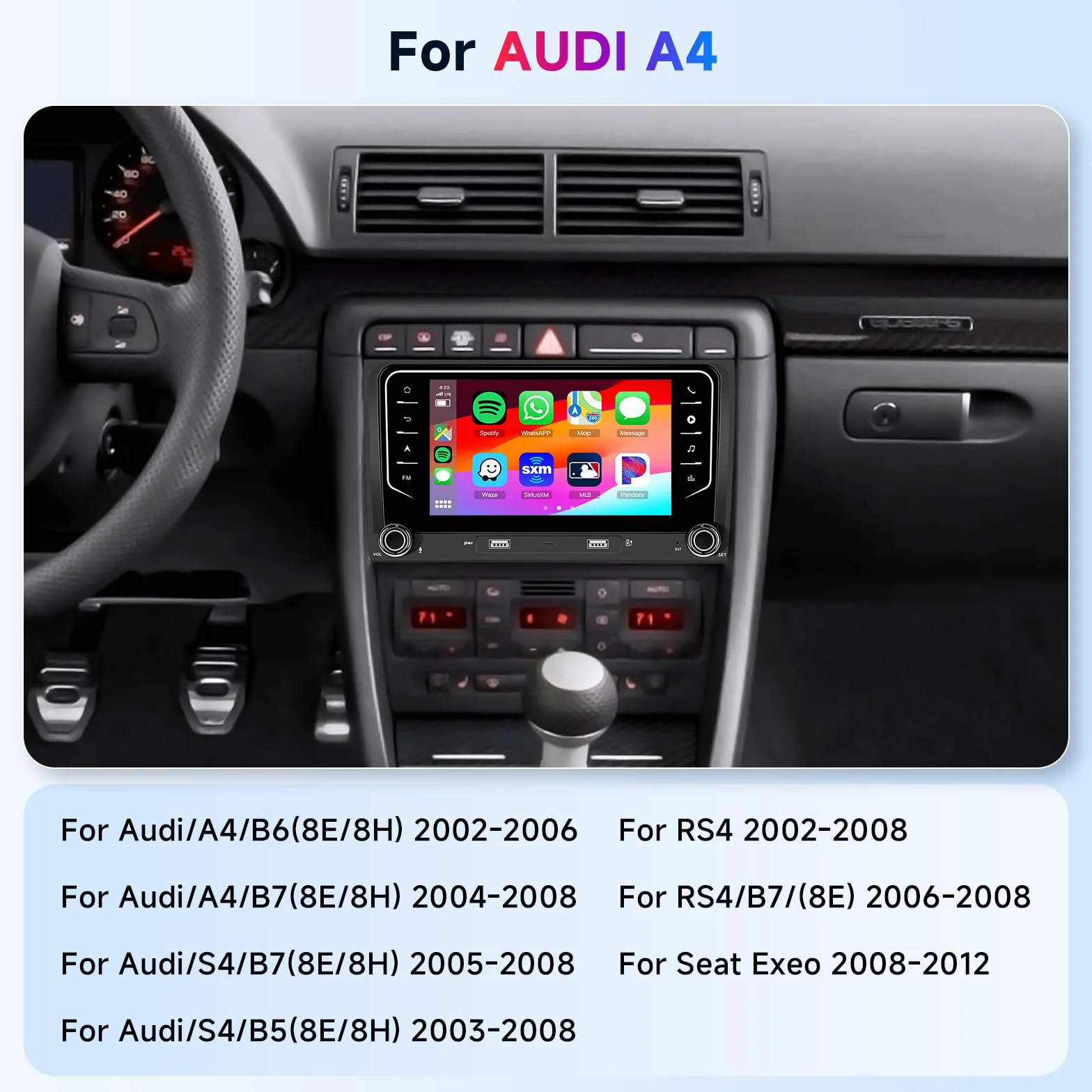 Hodozzy 2GB+64GB Android Autoradio per Audi A4 S4 RS4 B5 B6 B7 Seat Exeo con Wireless Carplay Android Auto, 7 Pollici Touchscreen Stereo 2 Din Schermo con GPS Wifi Bluetooth DSP FM/RDS con Telecamera