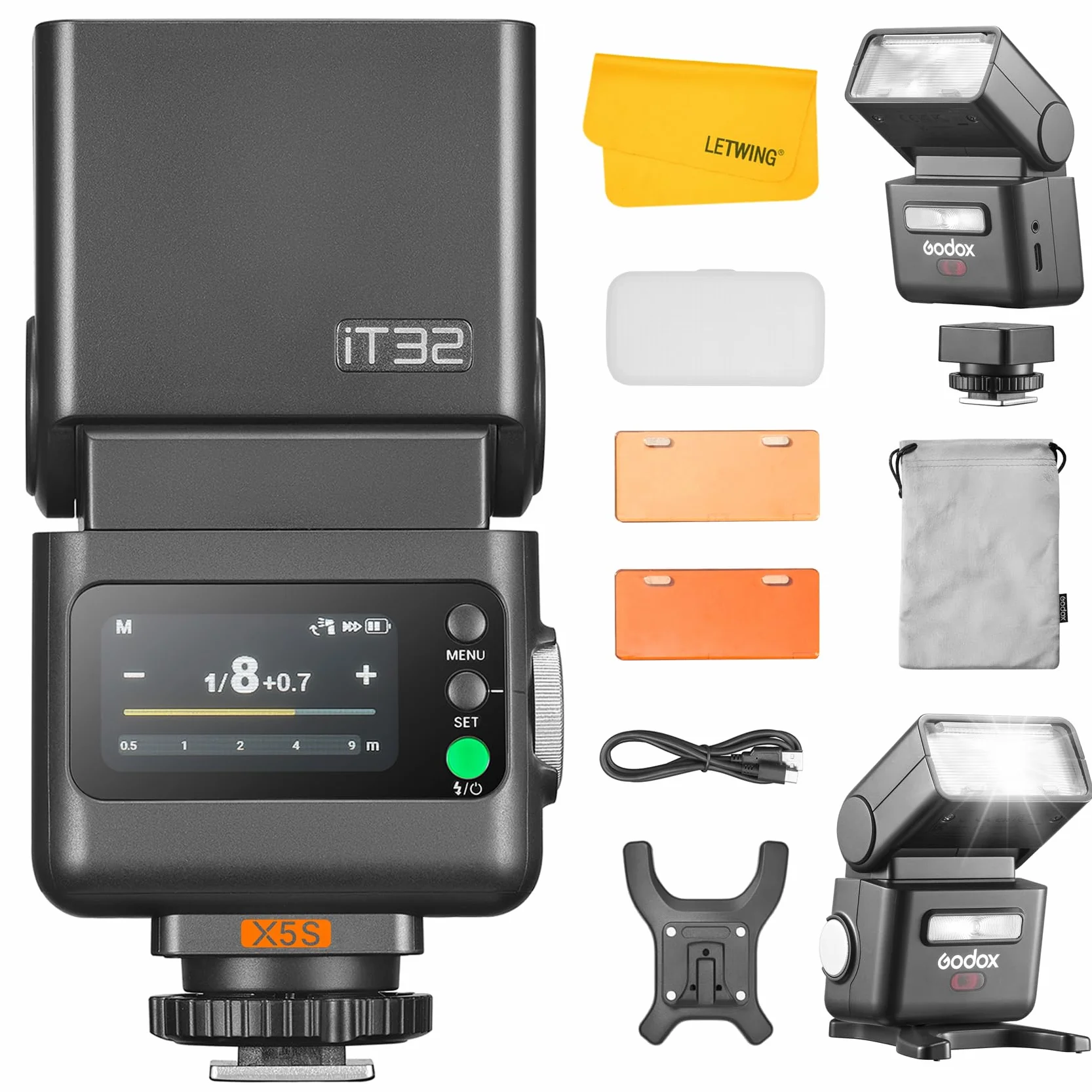 Godox iT32 Flash con X5 S Trigger per Sony, 2.4G Wireless HSS 1/8000s TTL Speedlite iT32 S con ricevitore integrato, batteria al litio e diffusore, slitta a contatto magnetico