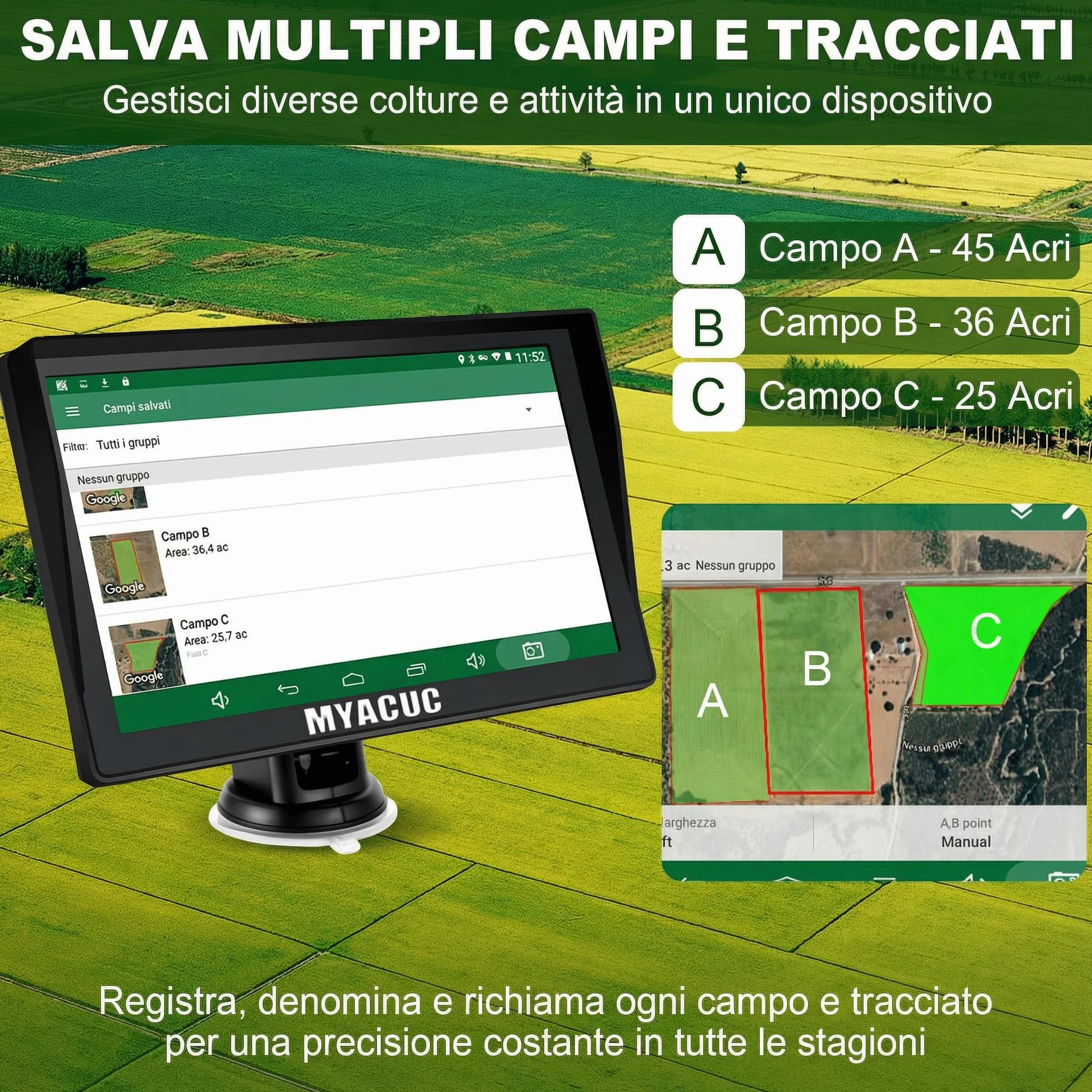 Navigatore GPS per Trattore per l’Agricoltura di Precisione, Navigatore Agricolo GNSS con Schermo Touch da 9", Adatto a Irrorazione, Aratura e Semina, Posizionamento Automatico