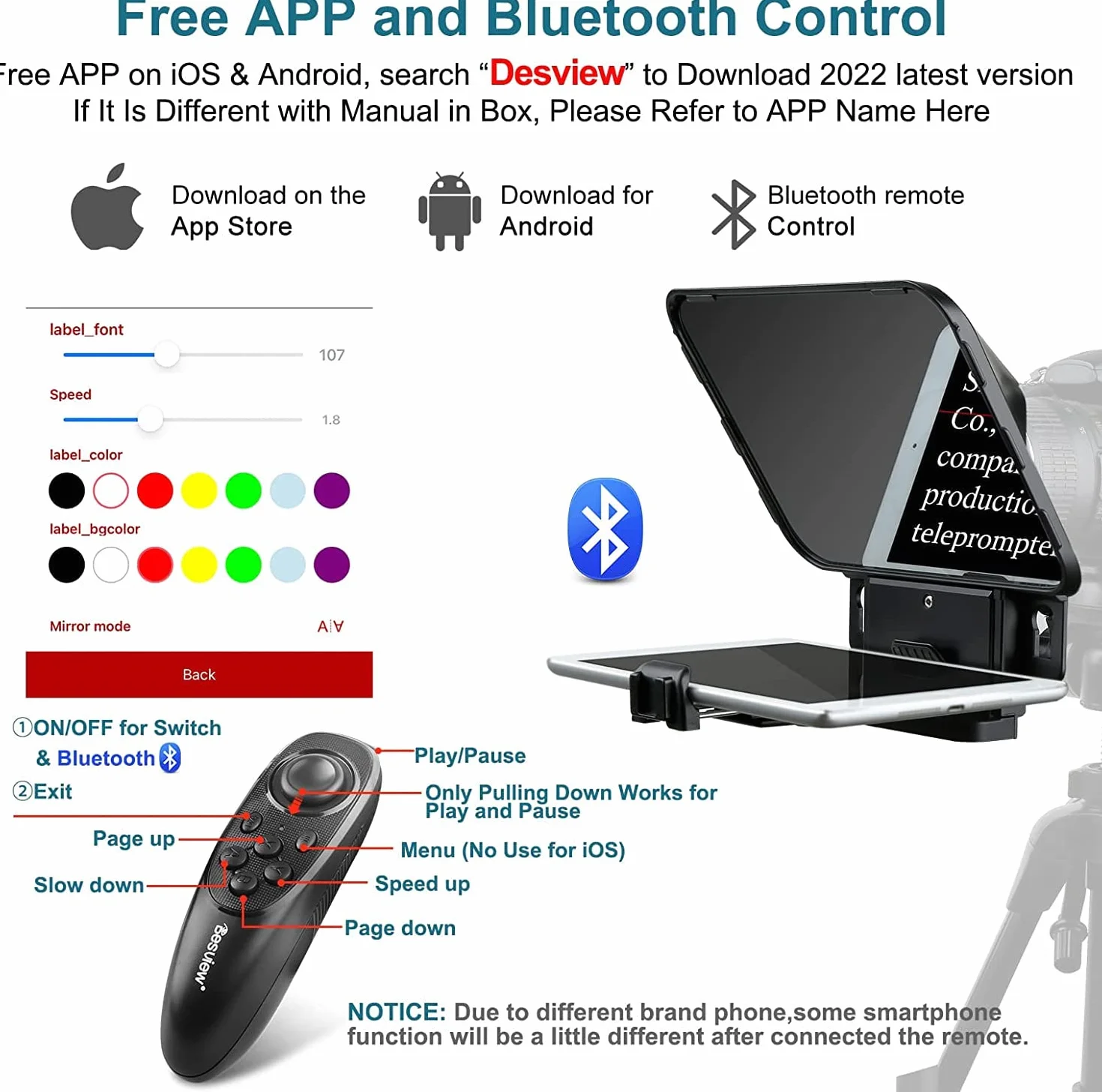 Desview T3 Teleprompter per Tablet Smartphone iPad fino a 11 pollici, 70/30 Beam Splitter Vetro, Teleprompter con Telecomando per fotocamera DSLR Obiettivo Grandangolare Registrazione Video
