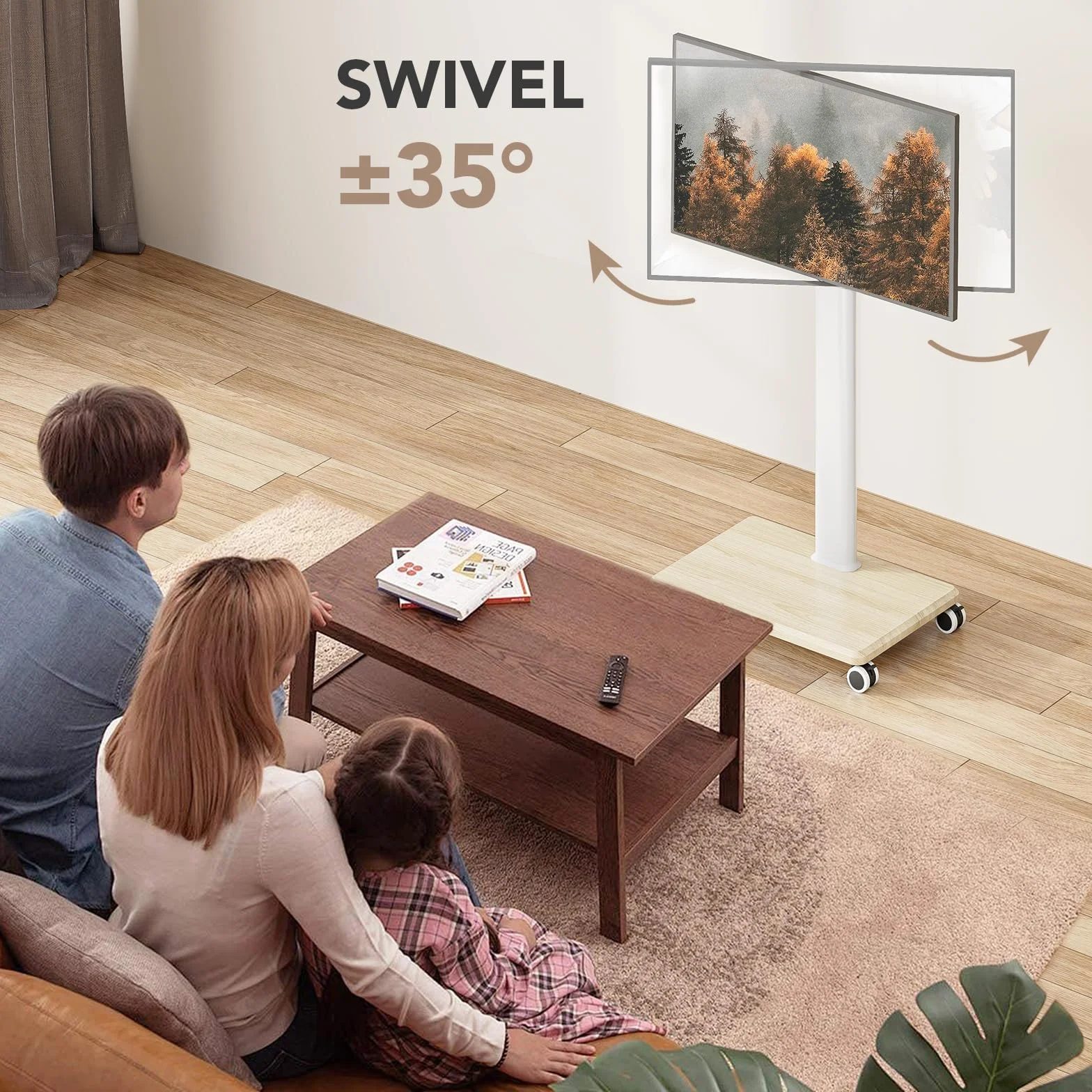 Supporto TV mobile per TV da 27 a 65 pollici, carrello TV portatile con ruote, grande supporto universale con supporto girevole, altezza regolabile per angolo camera da letto, esterno.