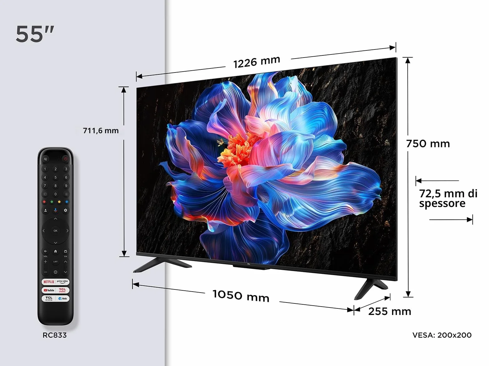 TCL 55V6C Smart TV 55" 4K HDR Google TV Dolby Audio Motion Clarity