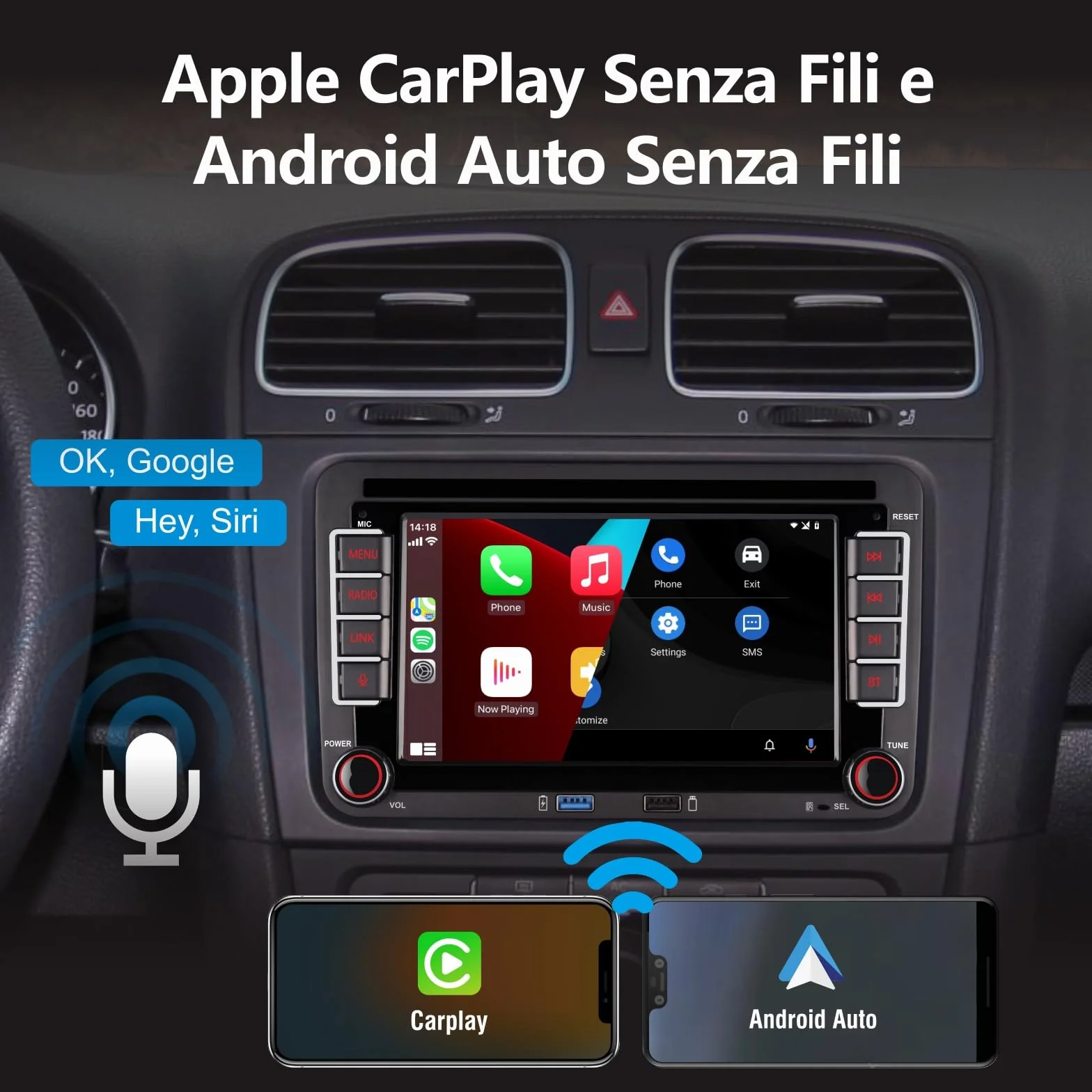 [Aggiornato 2026]Autoradio con CarPlay senza fili Android Auto con IPS da 7 pollici Bluetooth/FM/AM Radio/USB/alta potenza per VW Golf 5 6 Passat Jetta Caddy EOS T5 Tiguan Touran CC Polo