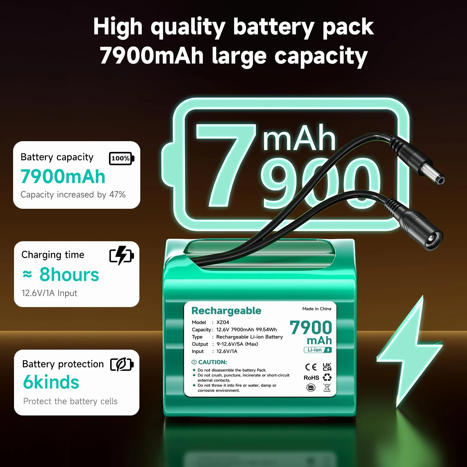 Batteria 12V 7900mAh 12,6V Litio per Soundboks, Fari Posteriori, Illuminazione Bici, Stagepiano, Sonar
