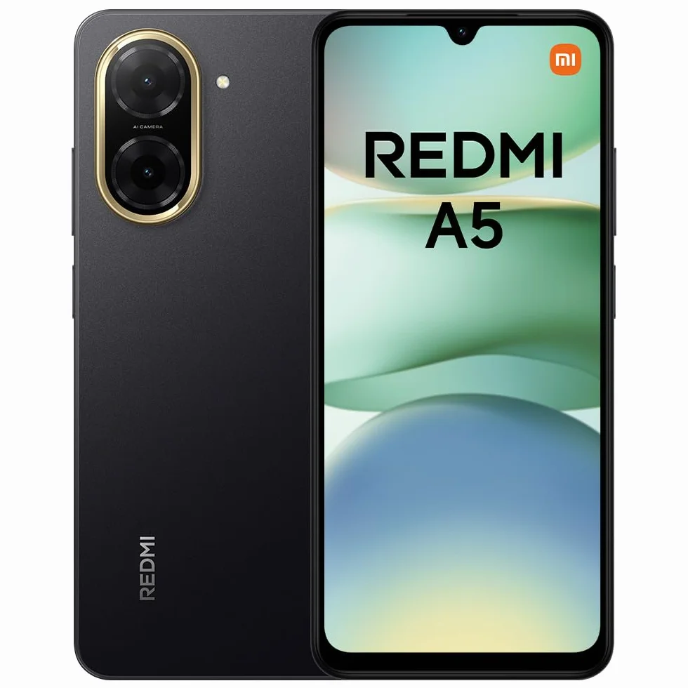 Redmi A5 Smartphone, 4+128GB, Nero, dual camera con AI da 32MP, ampia batteria da 5200mAh (typ), potente processore octa-core, display immersivo da 6,88" a 120Hz (caricatore non incluso)