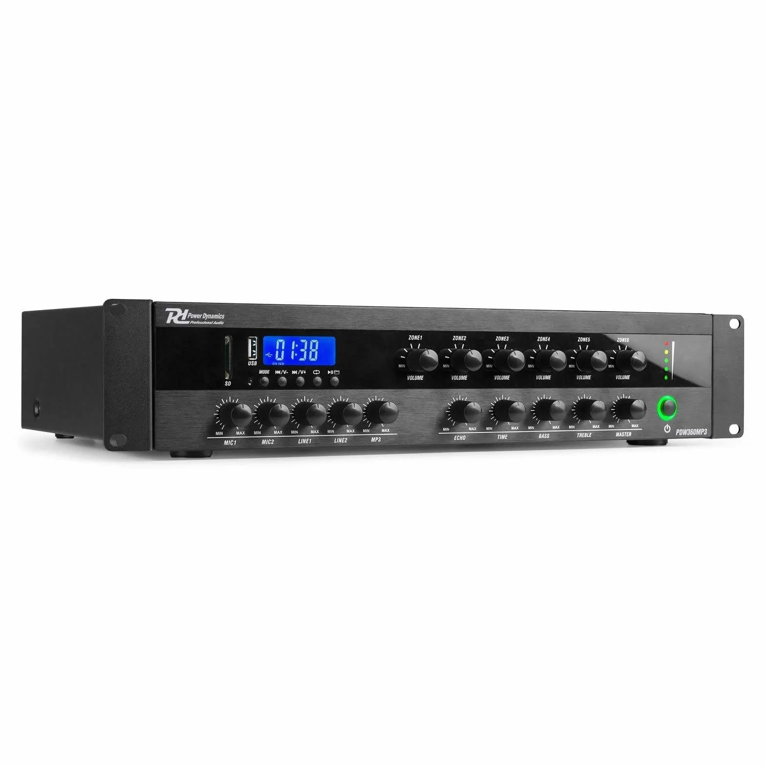 100v versterker met 6 zones - Power Dynamics PDW360MP3 - 100 volt versterker met Bluetooth - 360W