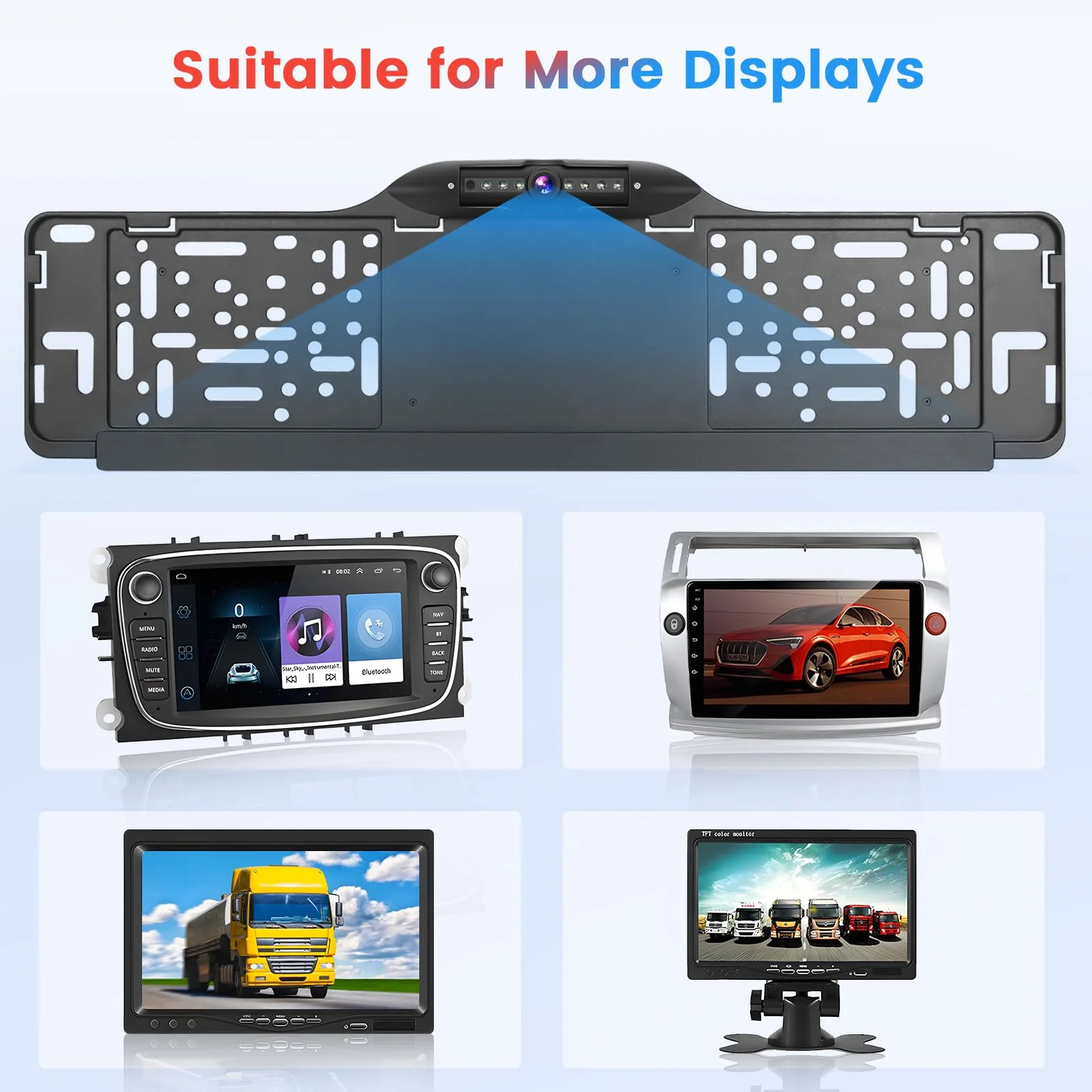 Kit Porta Targa Telecamera Posteriore con 7 LED per Retromarcia, Kit Porta Targa Retrocamera per Telaio Europeo con Visione Notturna IP67 Impermeabile