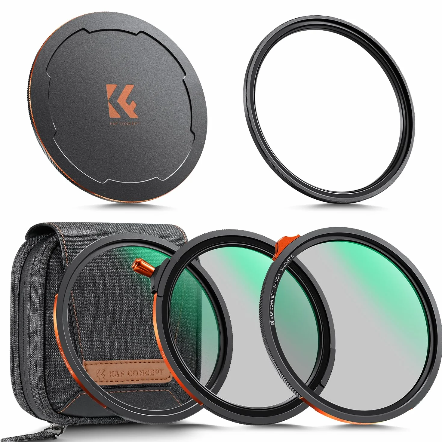 K&F CONCEPT Nano-Xcel Filtri Magnetici 82mm, Filtro Polarizzatore Circolare + Filtro Variabile ND2-32 + Filtro Nebbia Nera 1/4 + Anello Adattatore Magnetico + Coperchio Metallo Magnetico