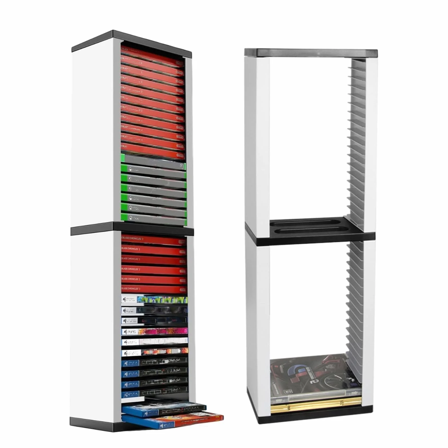 iFCOW Torre di Archiviazione per Giochi PS5, Porta Dischi con Scaffalo per 36 CD, Custodia e Supporto per PS5/PS4/Xbox Series X/Xbox one