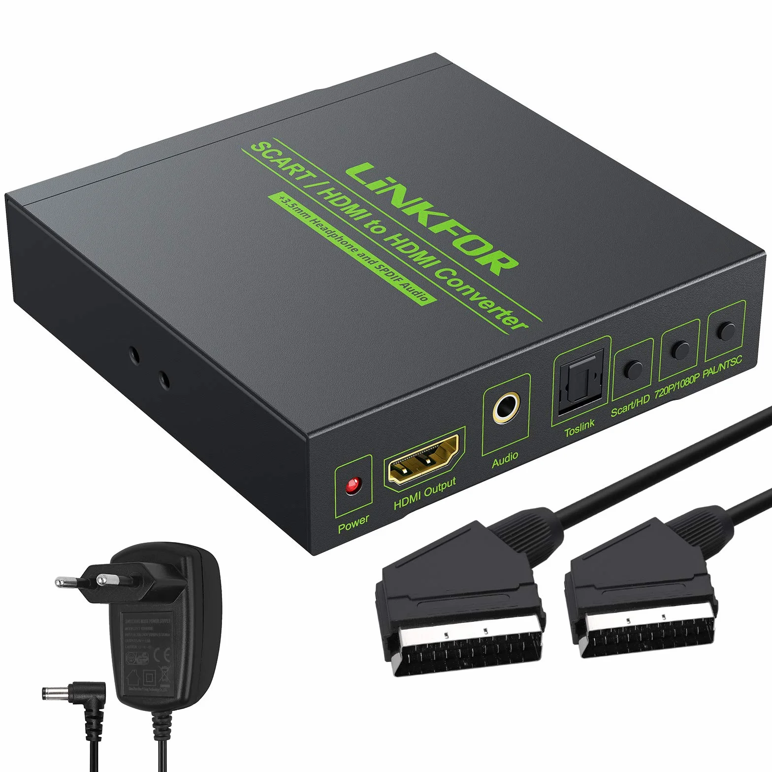 LiNKFOR Convertitore Scart a HDMI 720p/1080p con Cavo SCART+HDMI Adattatore per HDTV STB PS3 Sky Blu-ray DVD