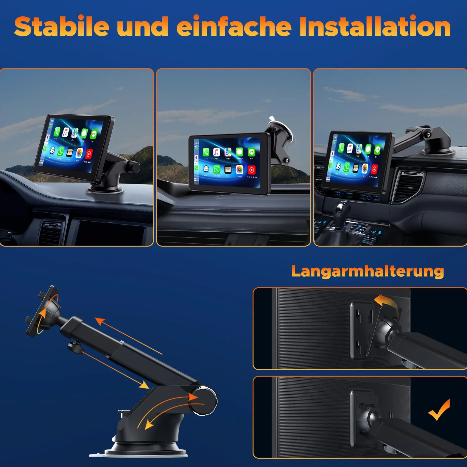 Volam 7 pollici schermo per auto carplay Display con A-pple Carplay/Android Auto,IPS Touch Screen, Mirror Link, GPS Navigazione, Assistente Vocale Siri, G00-gle, FM, AUX, Bluetooth 5.0
