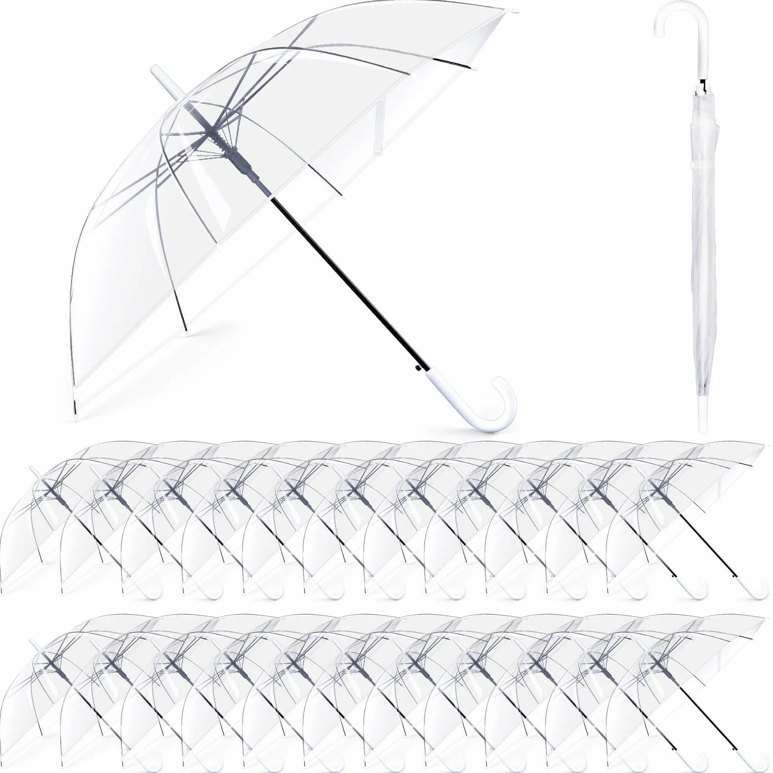 Hestya 24 Pezzi Ombrelli Trasparenti Bianchi per Nozze 102 cm Ombrello Semiautomatico Trasparente a Cupola con Manico Curvo Forniture per Matrimoni Donne Uomini Spose e Damigelle d'Onore