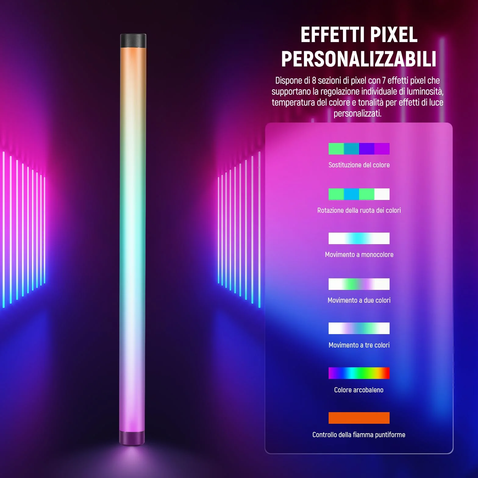 NEEWER TL60 Luce Tubo RGB, Barra Luminosa per Video a LED RGBWW a Colori Completi da 20W per Foto Studio Riprese Streaming, Controllo APP/2.4G/DMX, 7 Effetti Pixel 18 Scene, 2500-10000K CRI97+ TLCI98+