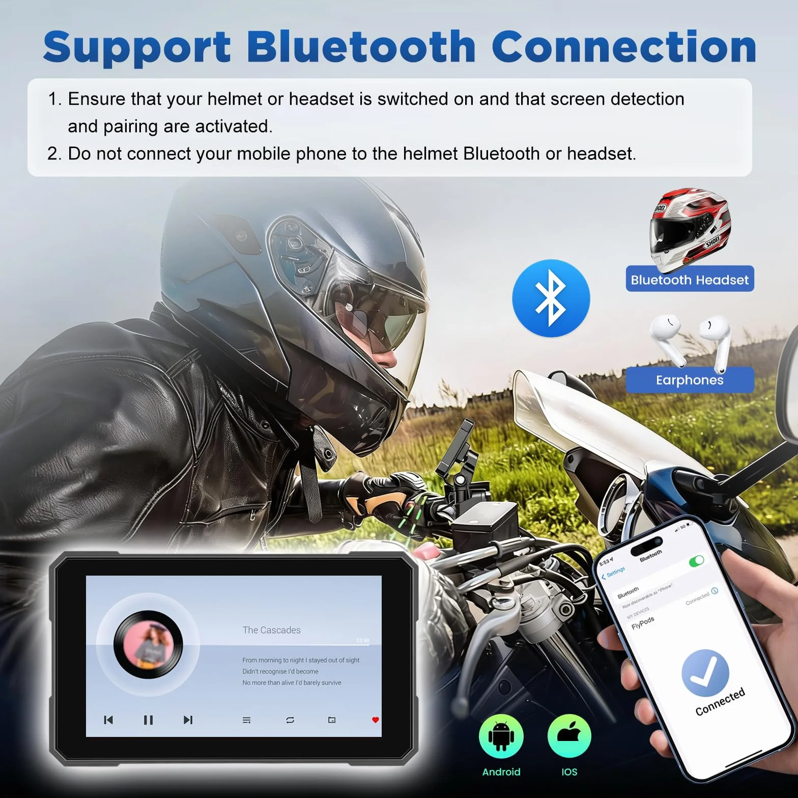 5 Pollici Navigatore Moto con Wireless CarPlay e Android Auto, Impermeabile IP67, Monitoraggio Della Pressione Dei Pneumatici, Navigazione GPS e Controllo Vocale - per Tutte le Motociclette