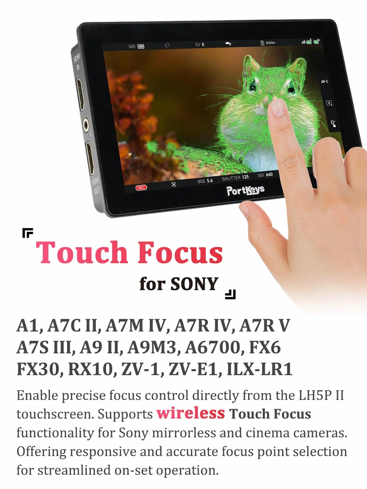 Portkeys LH5P II Monitor da Campo per Fotocamera 5,5" 2000nit Controllo della Fotocamera Touchscreen per S0NY CAN0N PANAS0NIC BMD e ZCAM