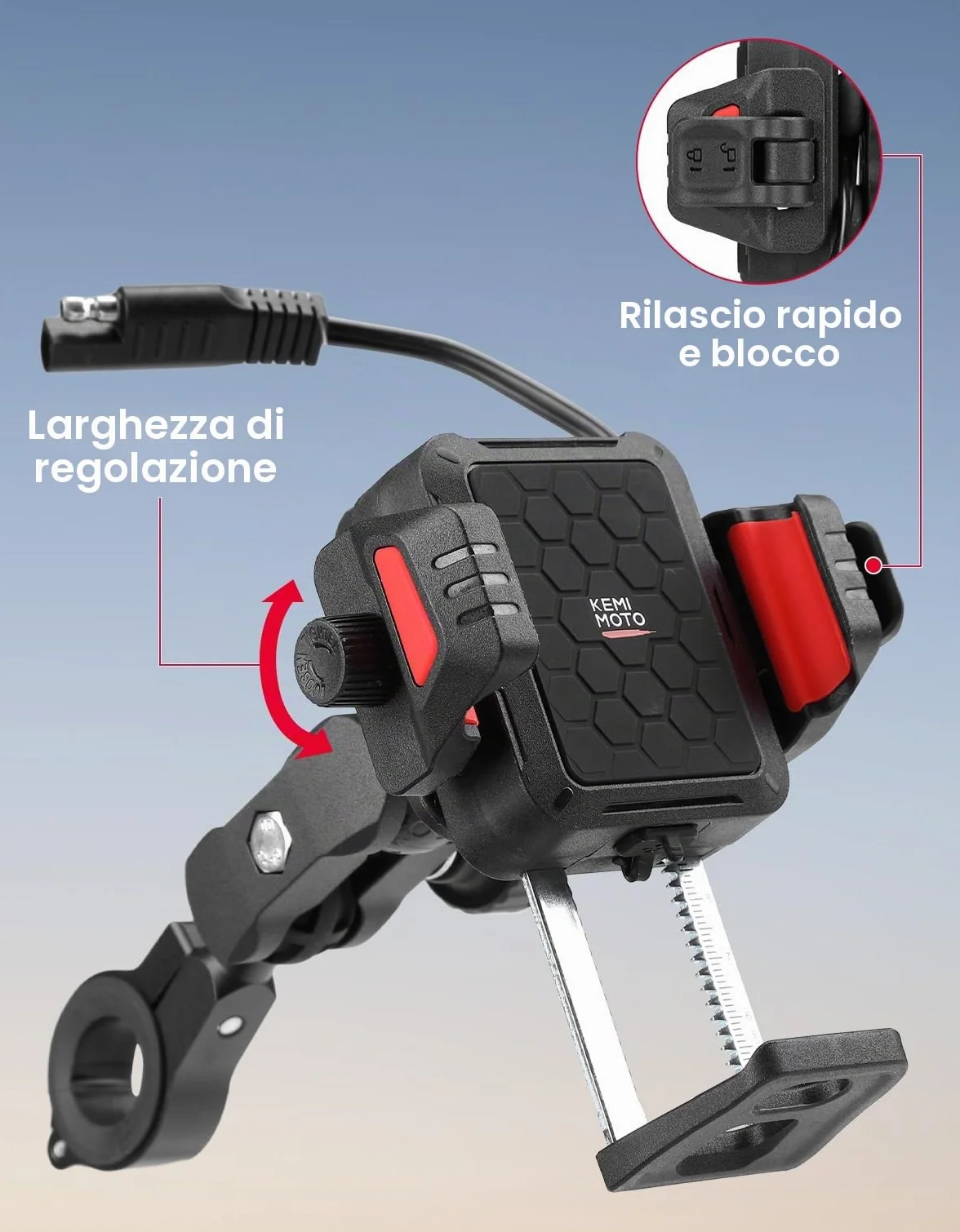KEMIMOTO Supporto Telefono Moto con Ricarica Wireless 15W e Ricarica Rapida 33W PD/USB-C, Porta Cellulare Moto Antiurto e Antifurto, Rotazione 360°, Compatibile con Smartphone 5,4"-7,2"
