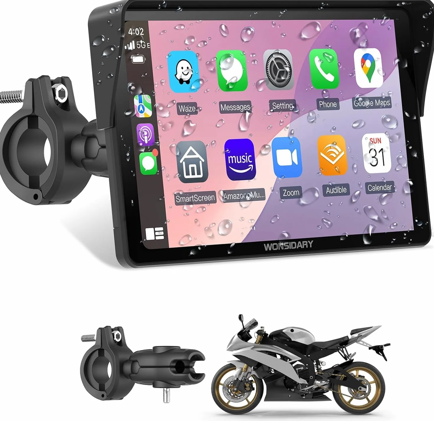 Senza Fili Schermo Carplay Per Moto,Navigatore Moto da 7 Pollici per CarPlay e Android Auto,Navigatore GPS Impermeabile IP67 con Sensore di Luce,Doppio Bluetooth,Siri/Assistente G00gle,EQ