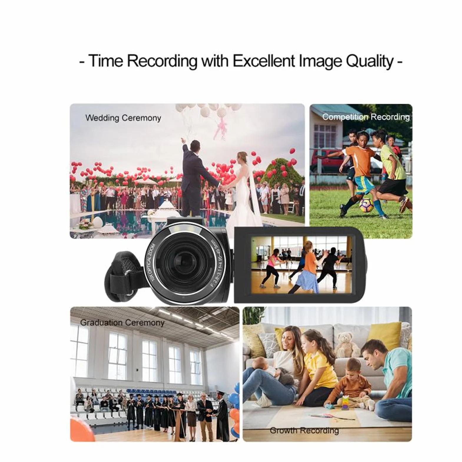 Yctze Videocamera HD con Zoom Ottico 4K 10X, Touch Screen IPS da 3 MP, Videocamera Anti-shake, Anti-shake a 6 Assi, Porta Hot-shoe per i Viaggi