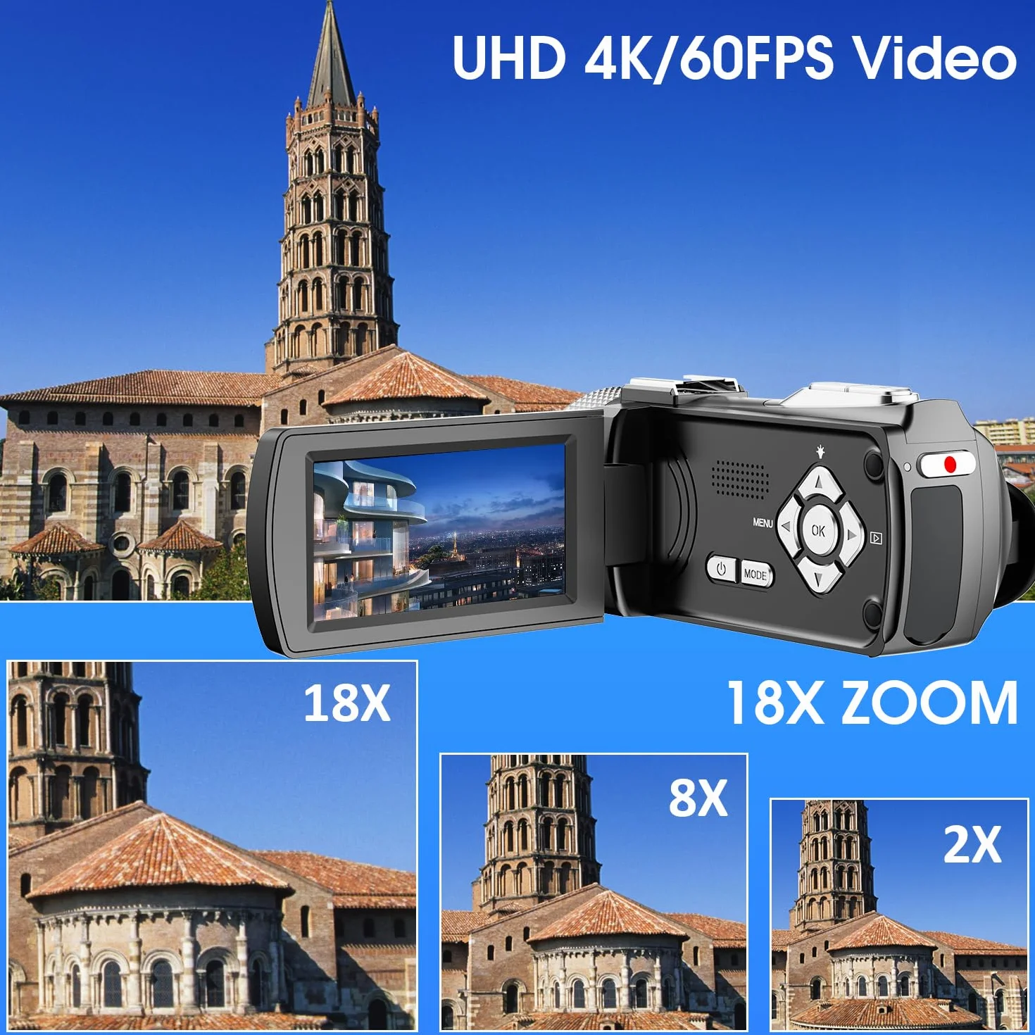 Videocamera Digitale 4K, Videoregistratore 48MP Foto/4K 60fps, Videocamera per Principianti per Vlogging, Youtube, con 2 Batterie/Microfono Esterno/Scheda SD/Telecomando