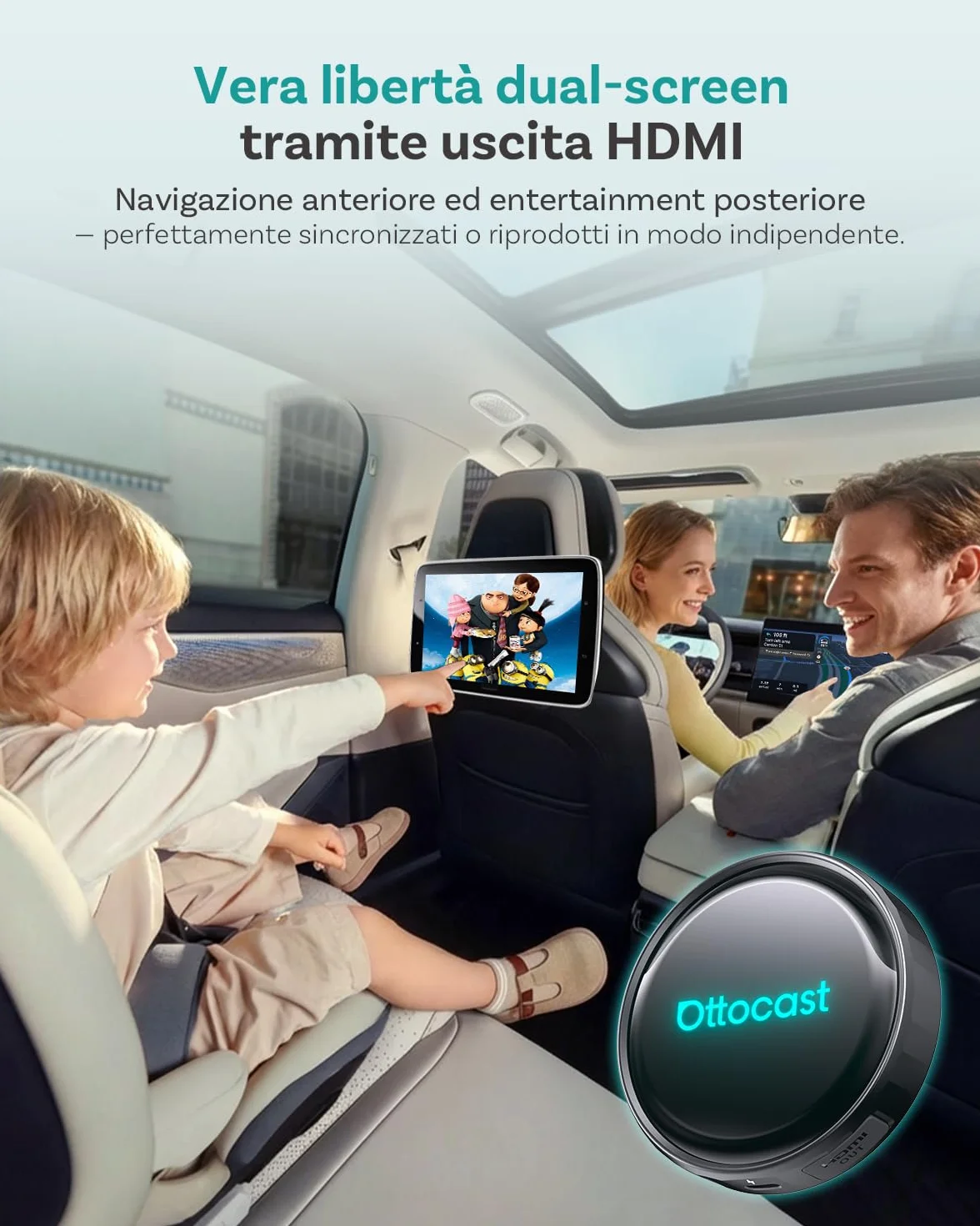 (2026 Nuovo) OTTOCAST P3 Pro CarPlay AI Box, 3-in-1 Wireless Adattatore CarPlay & Android Auto con Uscita HDMI, 8GB+128GB, Schermo Diviso, App Scaricare, Aggiornamento OTA per Auto con CP/AA Cablati