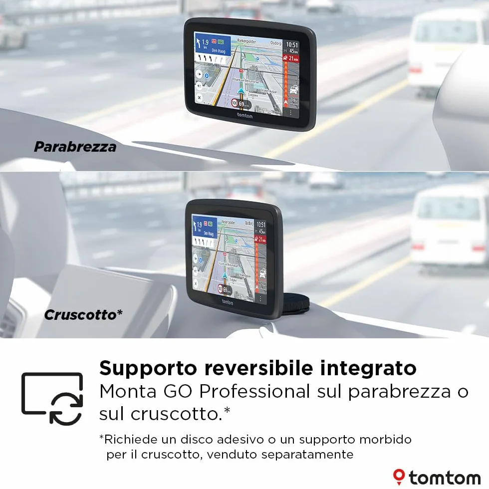 TomTom Navigatore per camion e bus GO Professional - 2a gen. (Touchscreen capacitivo da 5", mappe europee e info sul traffico in tempo reale. Progettato per camion e veicoli di grandi dimensioni)