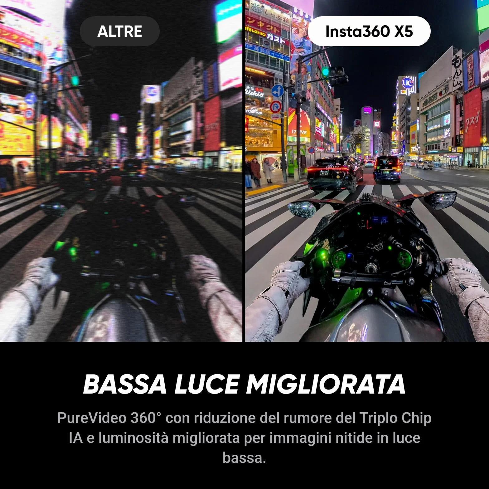 Insta360 X5 Pack Moto - Camera Impermeabile 8K 360º, Obiettivi Sostituibili, Batteria con Autonomia 3 ore, Audio Nitido, Stabilizzazione, Selfie Stick Invisibile, Bassa Luce