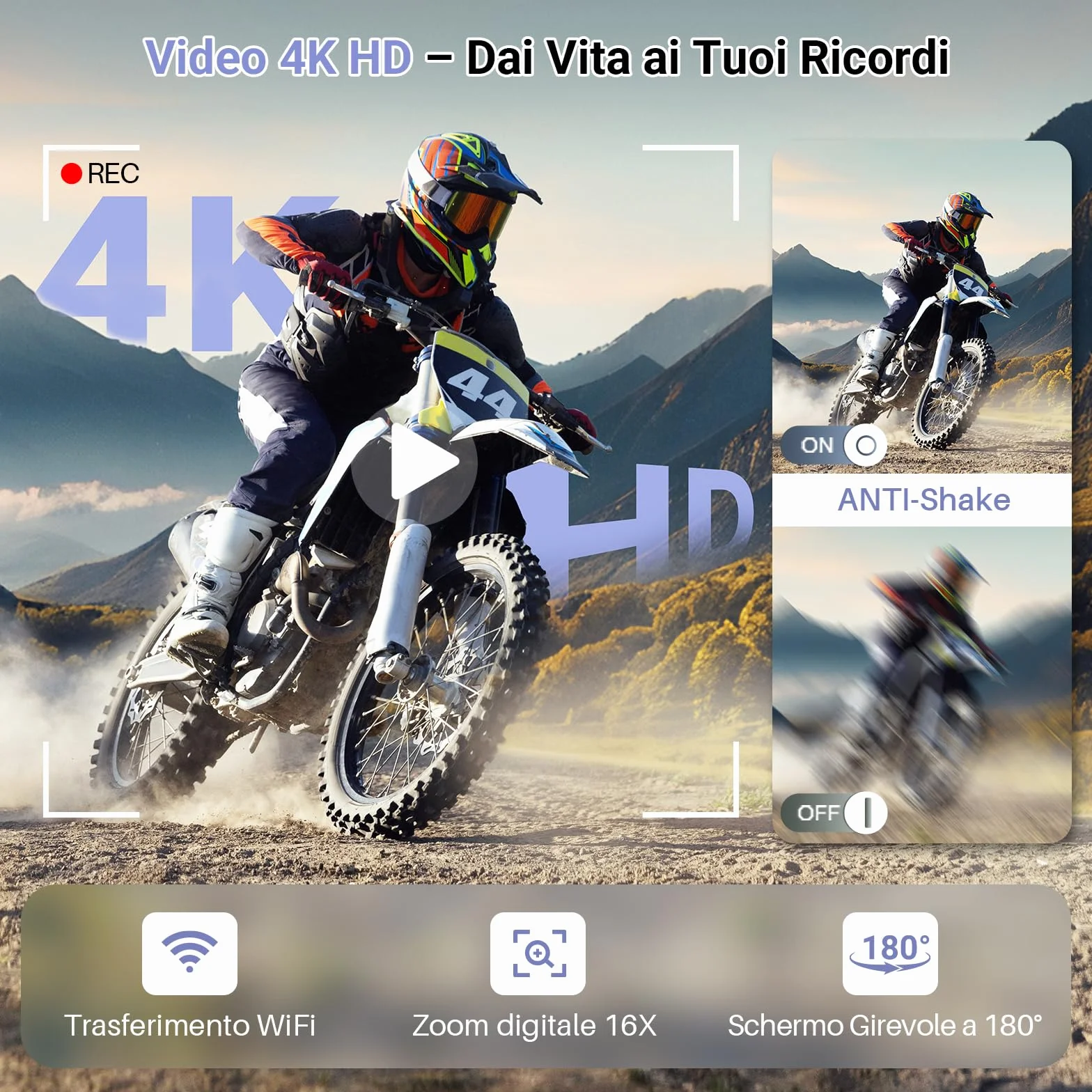 Fotocamera Digitale WiFi 4K 64MP Macchina Fotografica Digitale Compatta con Schermo Ribaltabile 3” 180°, Autofocus, Zoom Digitale 16X, Flash, 2 Batterie e Scheda 32GB per Vlogging e Fotografia