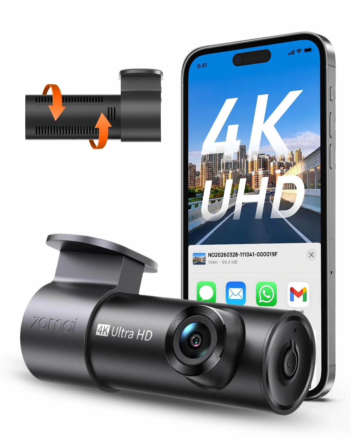 70mai Dash Cam Auto M310 Plus 4K, 2160P Mini Dashcam, Visione Notturna, WDR, Grandangolo, Sensore G, Registrazione In Loop, Controllo App