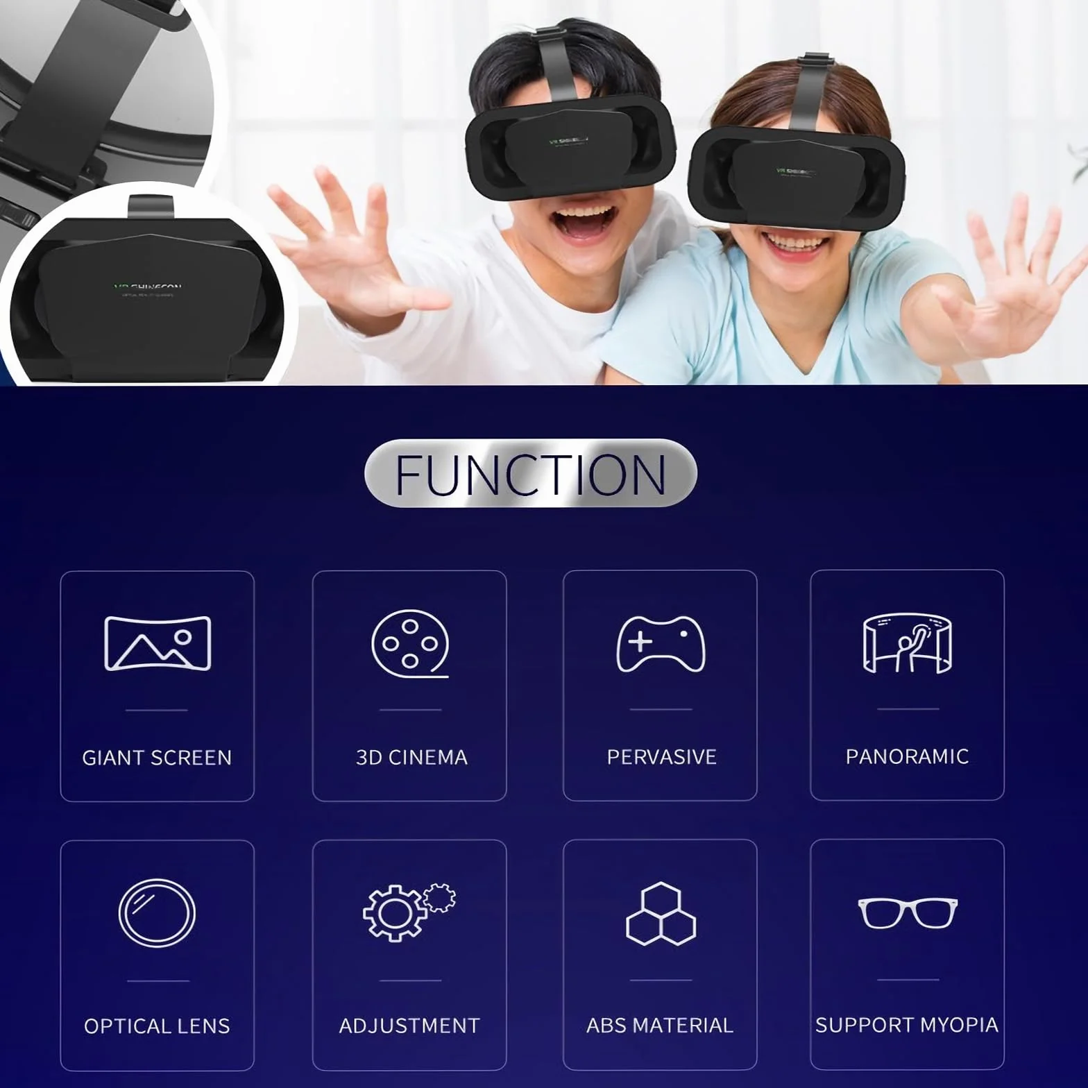 Occhiali VR, Realtà Virtuale 3D, Realtà Virtuale per Film e Giochi 3D, per Smartphone 4.7-7 Pollici [con controller]01