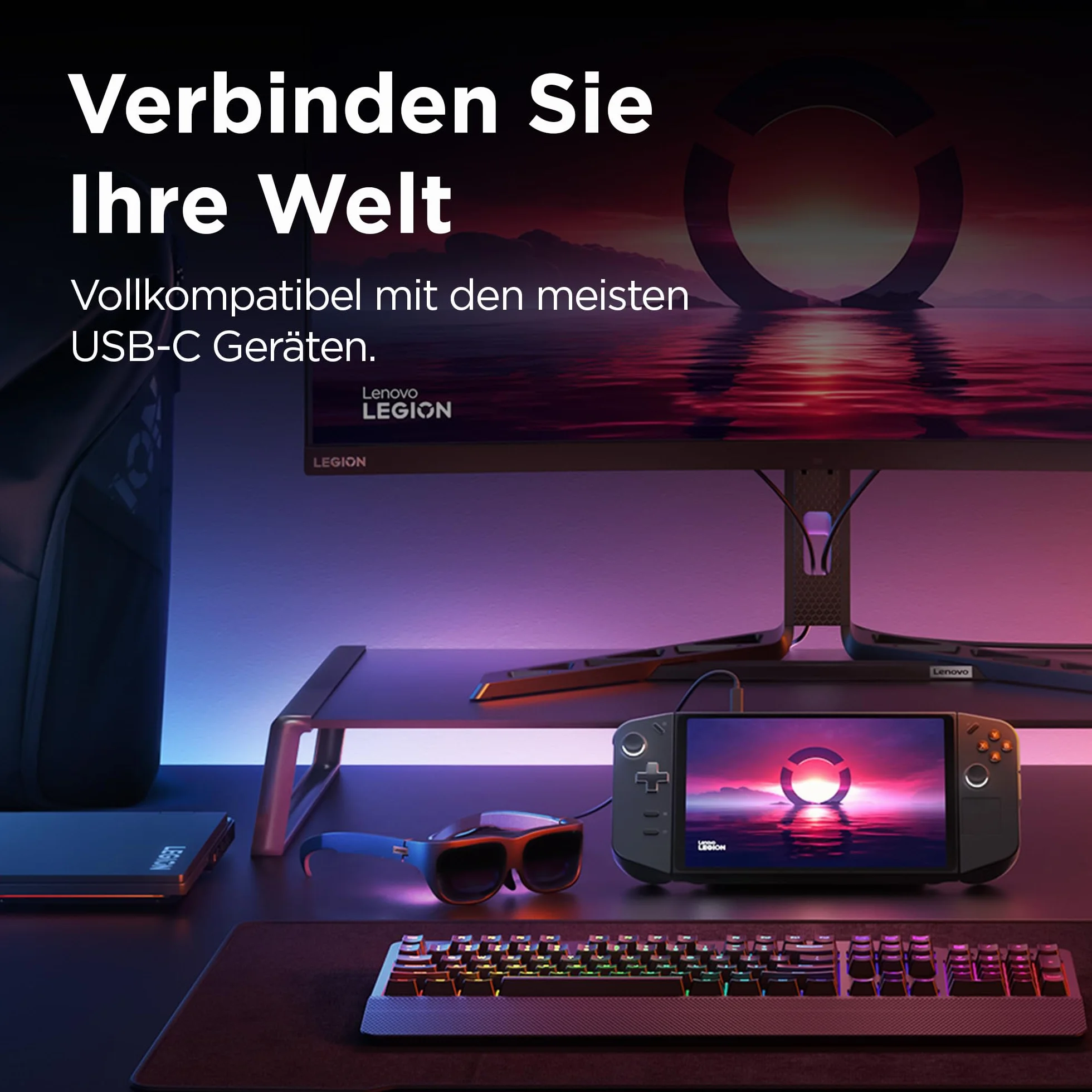 Lenovo Legion Glasses | Occhiali da realtà aumentata | Audio stereo | Micro OLED | 60Hz | Plug & Play | USB-C | Nero