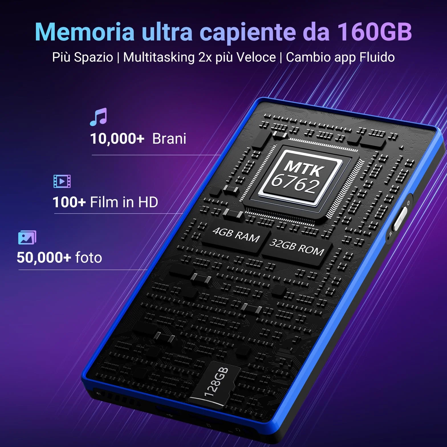 MECHEN 160GB Lettore MP3 con Spotify, 5 Pollici Lettore MP4 Android Bluetooth Wi-Fi, Controllo Parentale, Radio FM, Compatibile con Amazon Music Deezer Audible (X52)