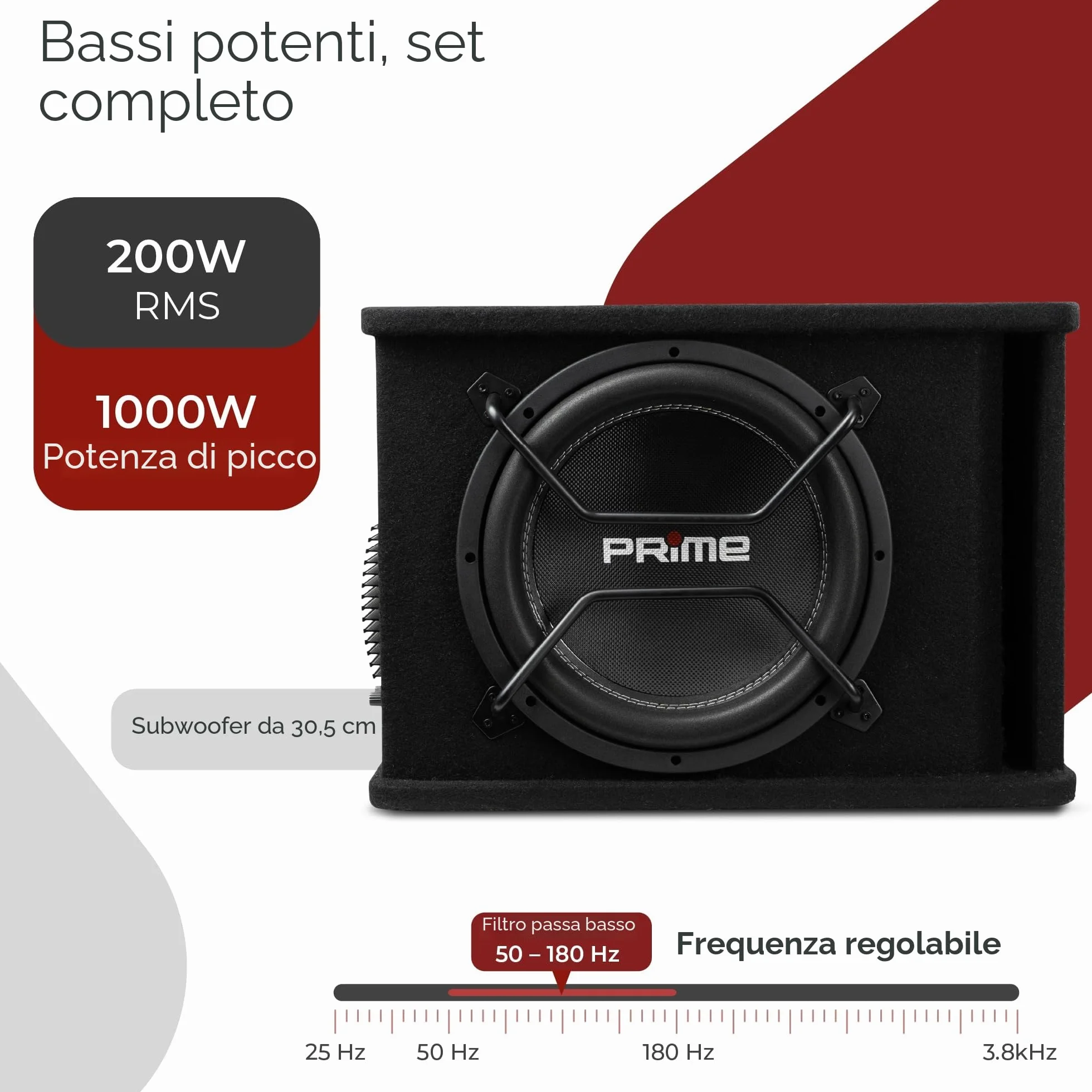 Caliber BC112SA-PRO - Set subwoofer attivo per auto, con amplificatore da 12", 500 W RMS, potenza di picco 1000 W, set di altoparlanti attivi per auto, colore: nero